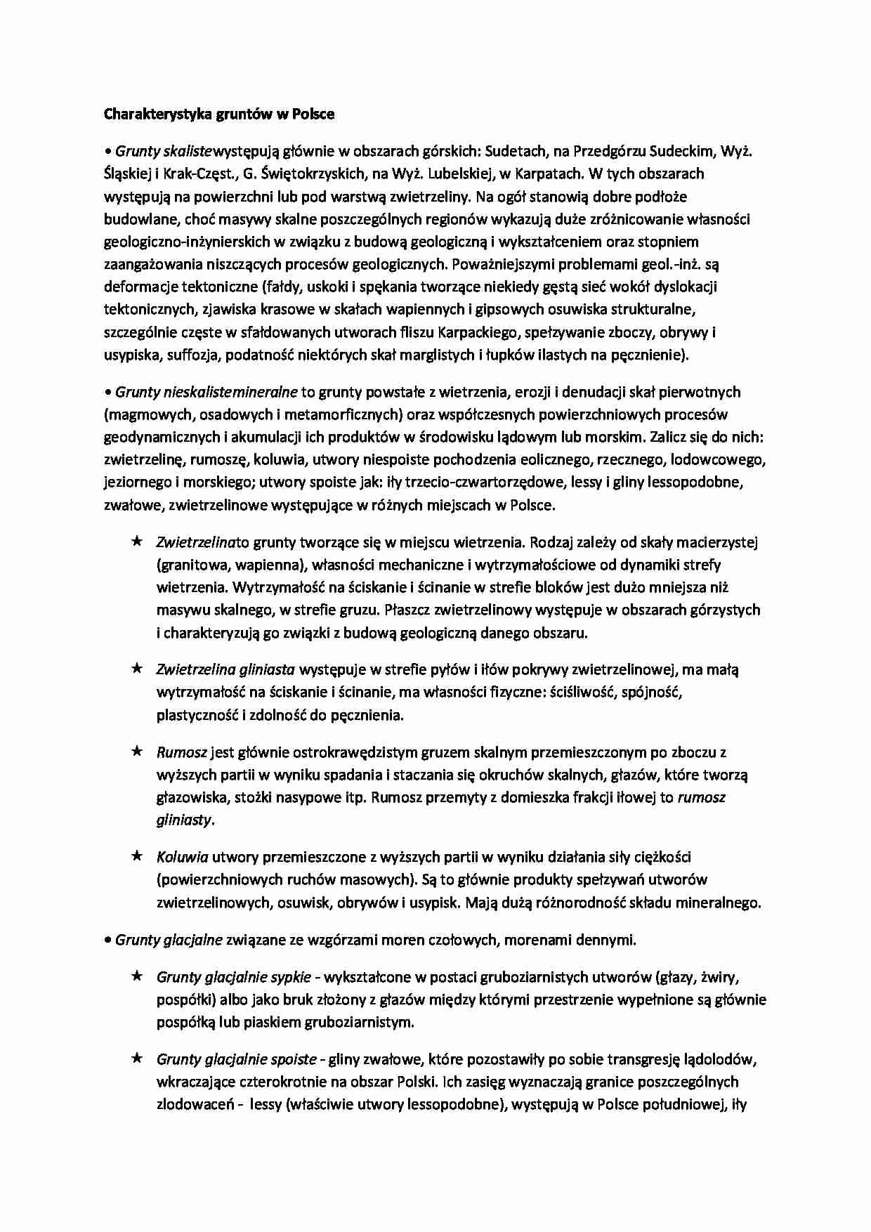 Charakterystyka gruntów w Polsce-opracowanie - strona 1