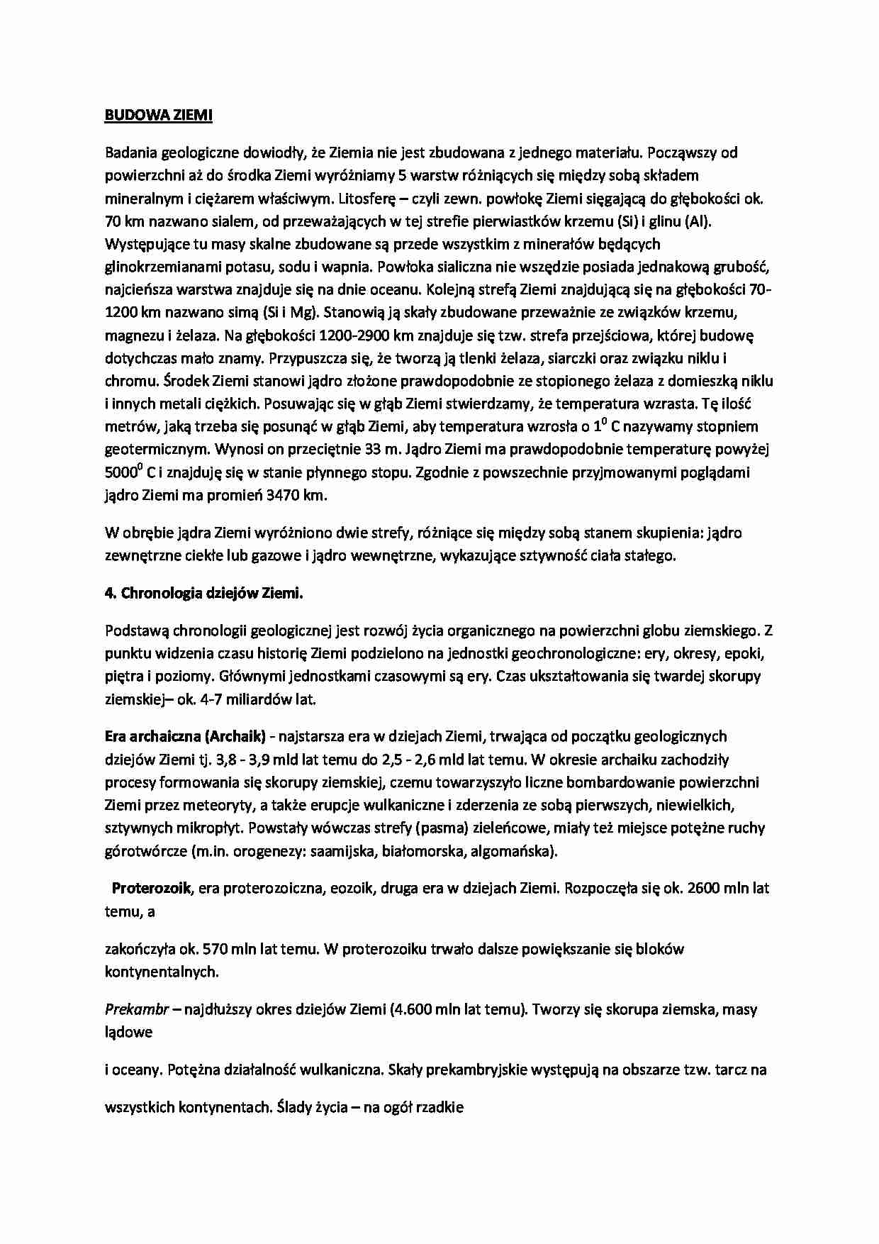 Chronologia dziejów ziemi i budowa ziemi-opracowanie - strona 1