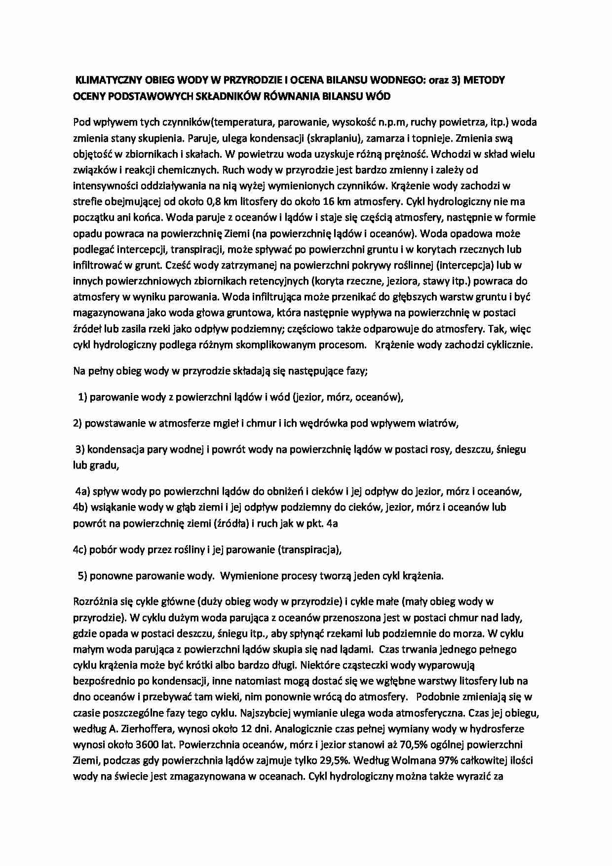  Klimatyczny obieg wody w przyrodzie i ocena bilansu wodnego-esej - strona 1