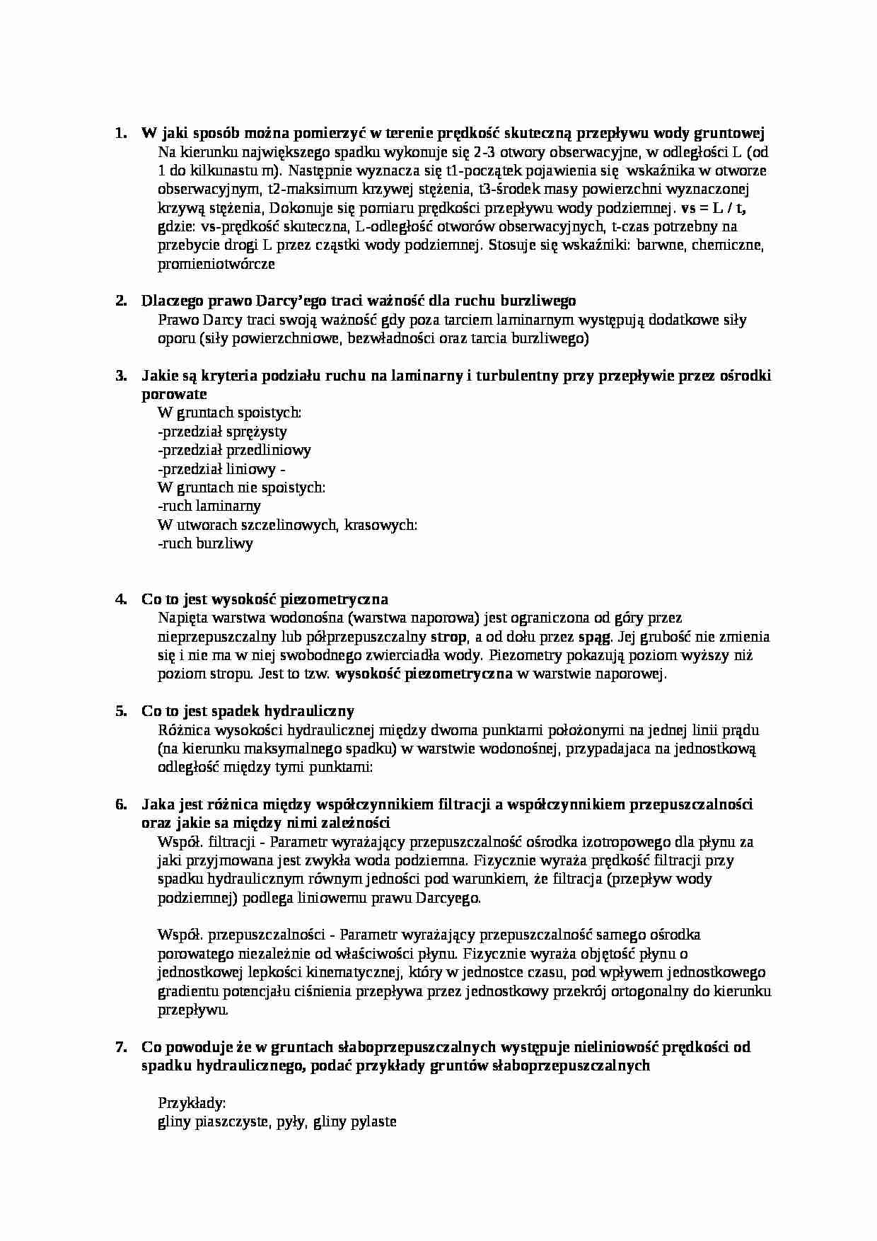 Hydrologia i hydrogeologia-opracowane pytania na egzamin 2011 - strona 1