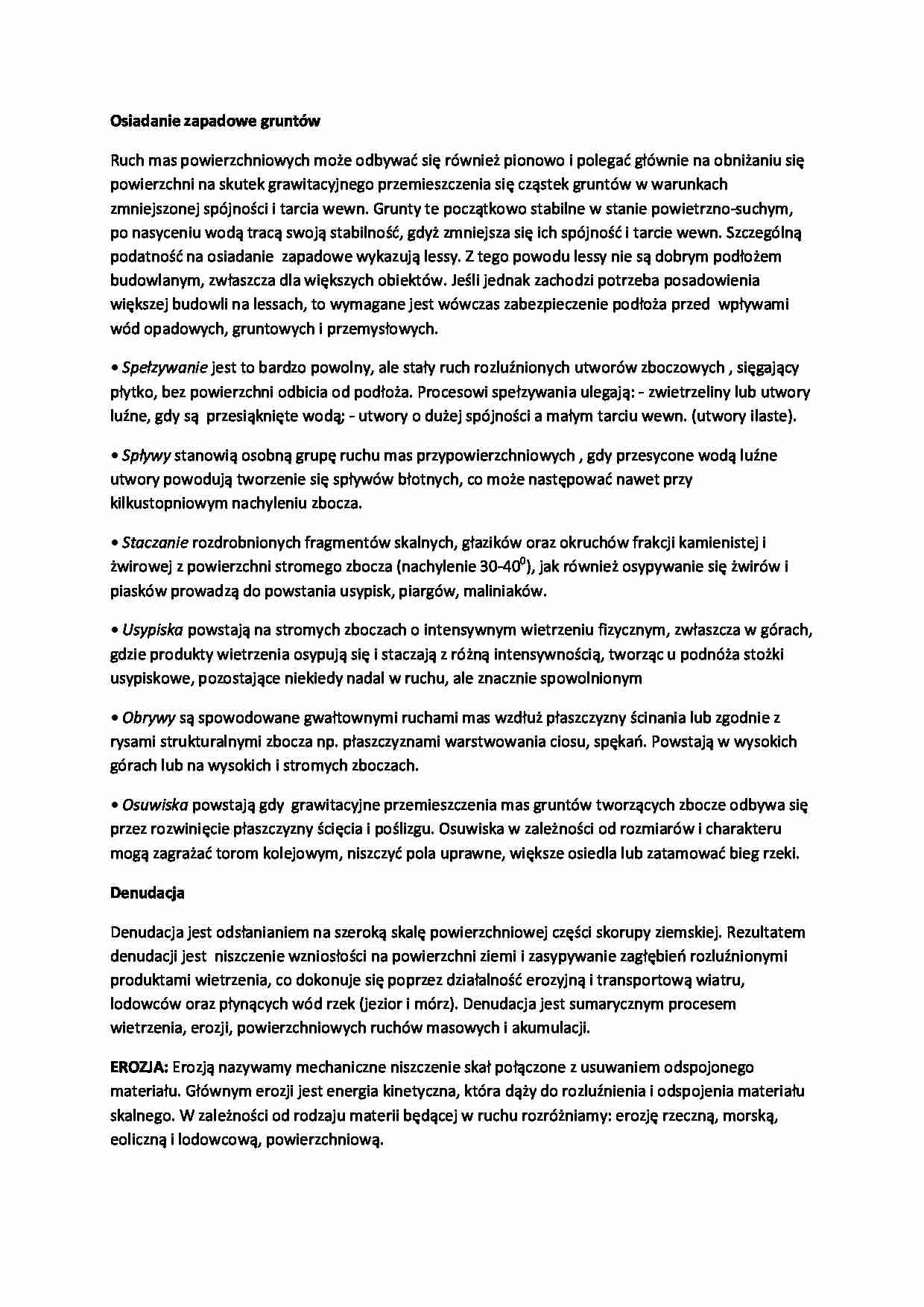 Osiadanie zapadowe gruntów i rodzaje erozji-opracowanie - strona 1