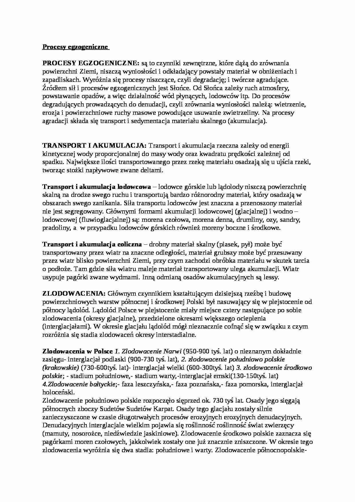 Procesy egzogeniczne-opracowanie - strona 1