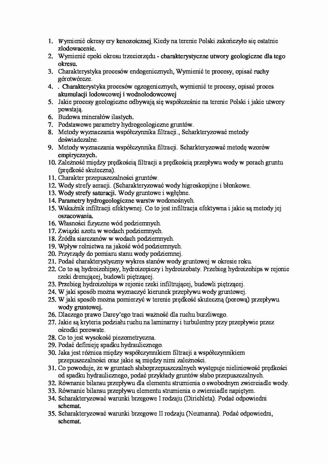 Hydrologia i hydrogeologia-pytania na egzamin 2012 - strona 1