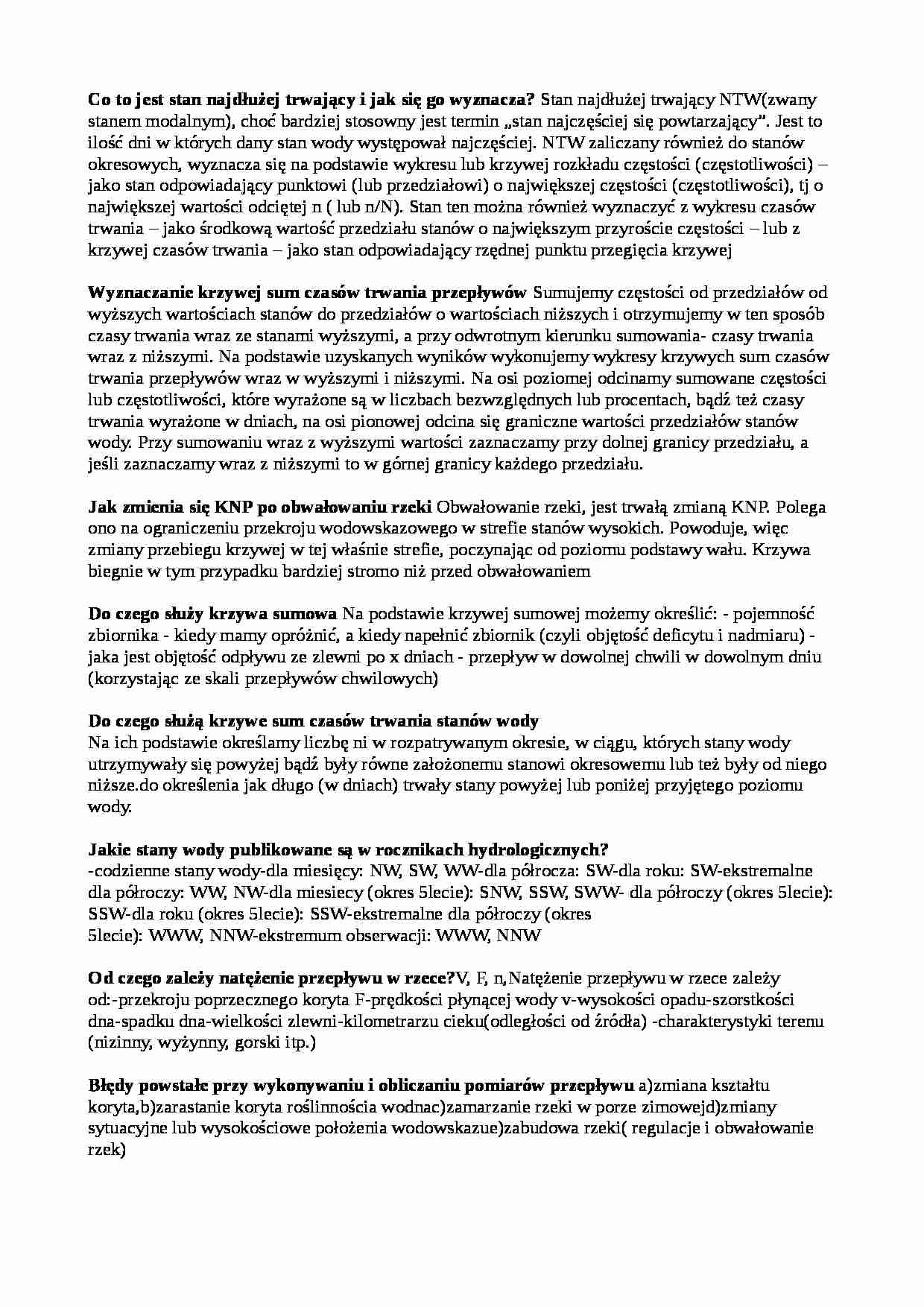 Hydrologia-opracowane pytania na egzamin 2011 - strona 1