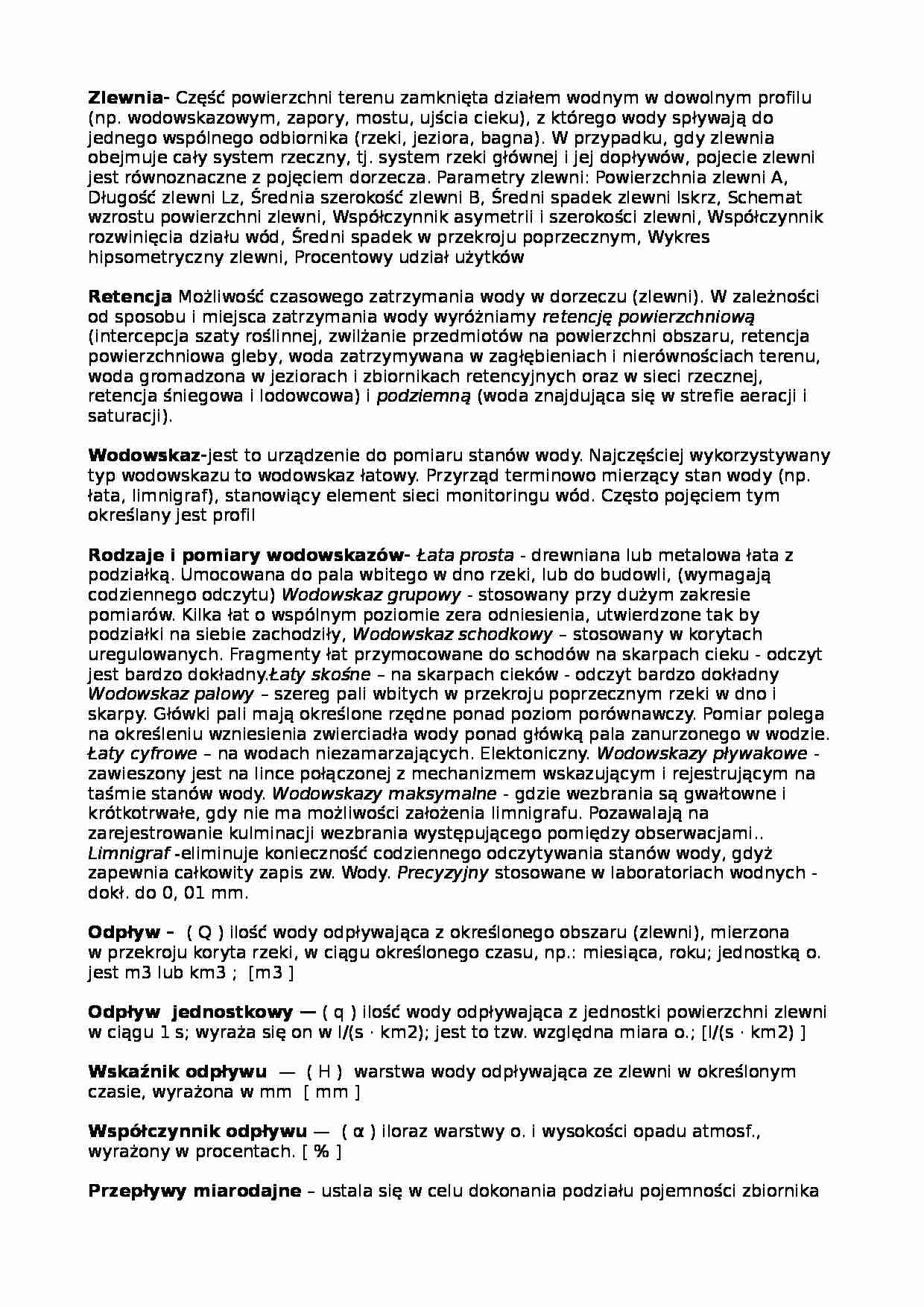 Pojęcia z hydrologii-opracowanie - strona 1