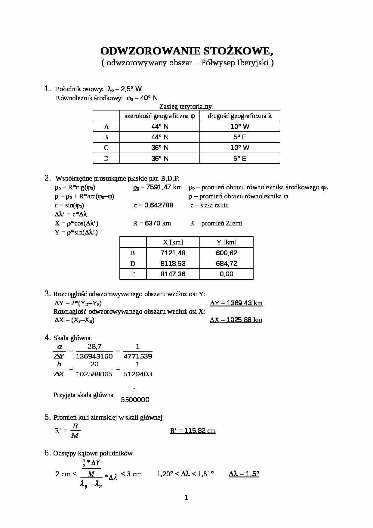 Kartografia - odwzorowanie stożkowe-opracowanie - strona 1