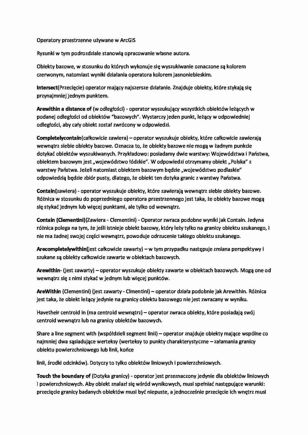 Operatory przestrzenne używane w ArcGIS-opracowanie - strona 1