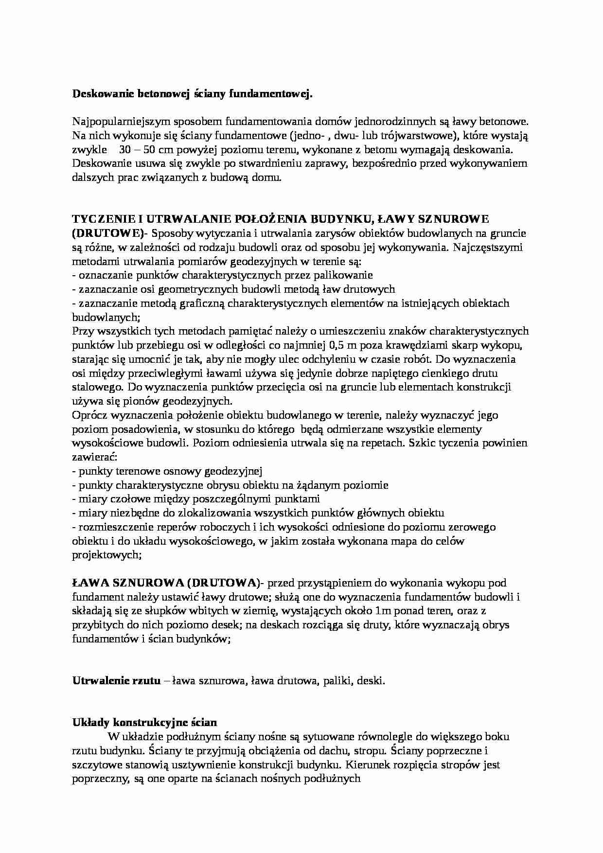 Deskowanie fundamentu i tyczenie budynku-opracowanie - strona 1