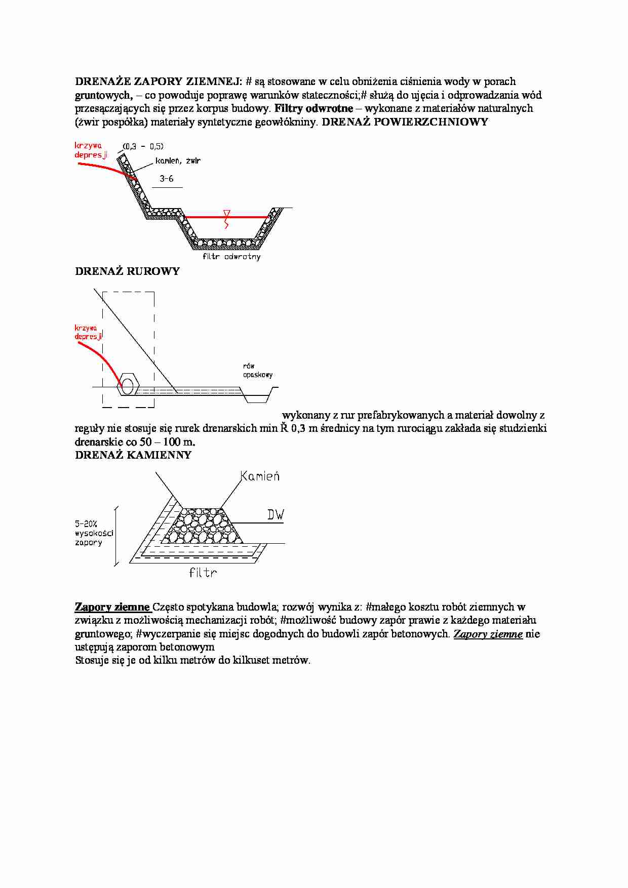 Drenaże i zapory ziemnej-opracowanie - strona 1