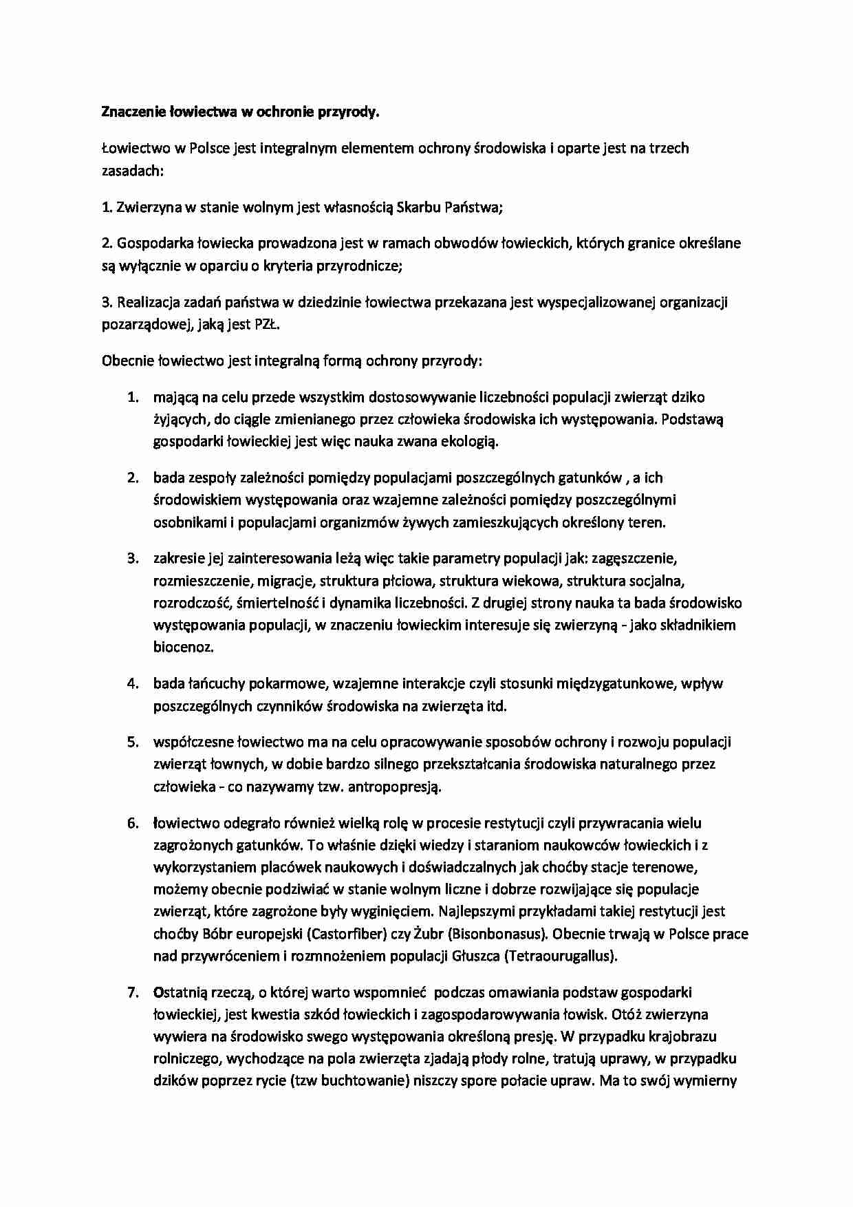Znaczenie łowiectwa w ochronie przyrody-opracowanie - strona 1