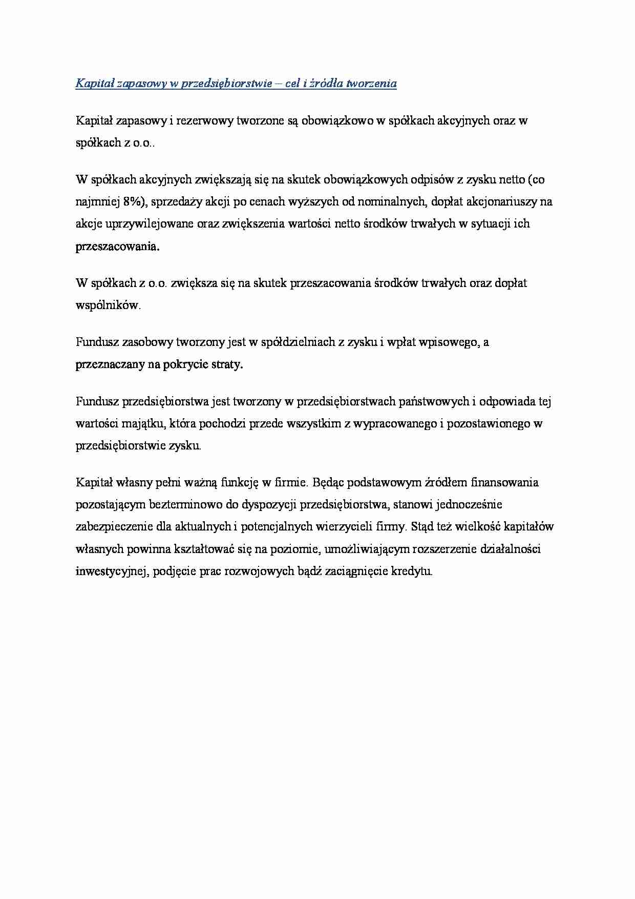  Kapitał zapasowy w przedsiębiorstwie - omówienie - strona 1