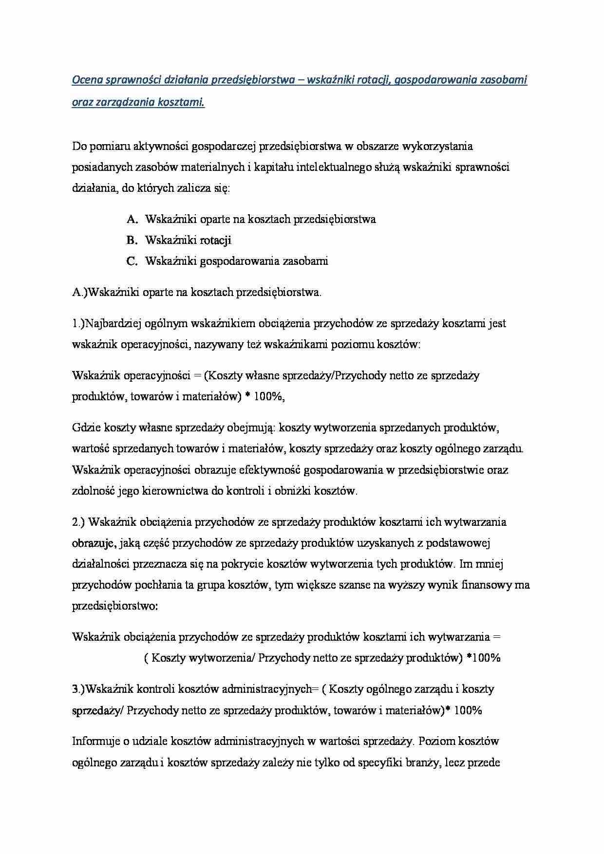  Ocena sprawności działania przedsiębiorstwa - omówienie - strona 1