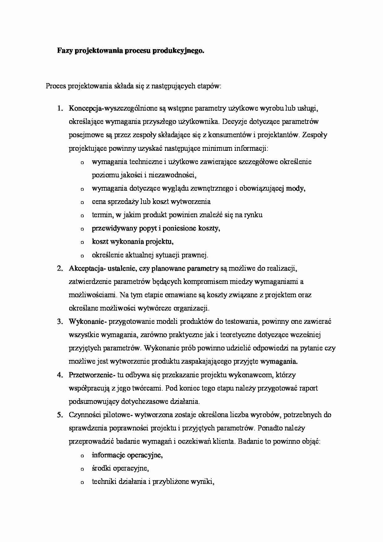 Fazy projektowania procesu produkcyjnego - omówienie - strona 1