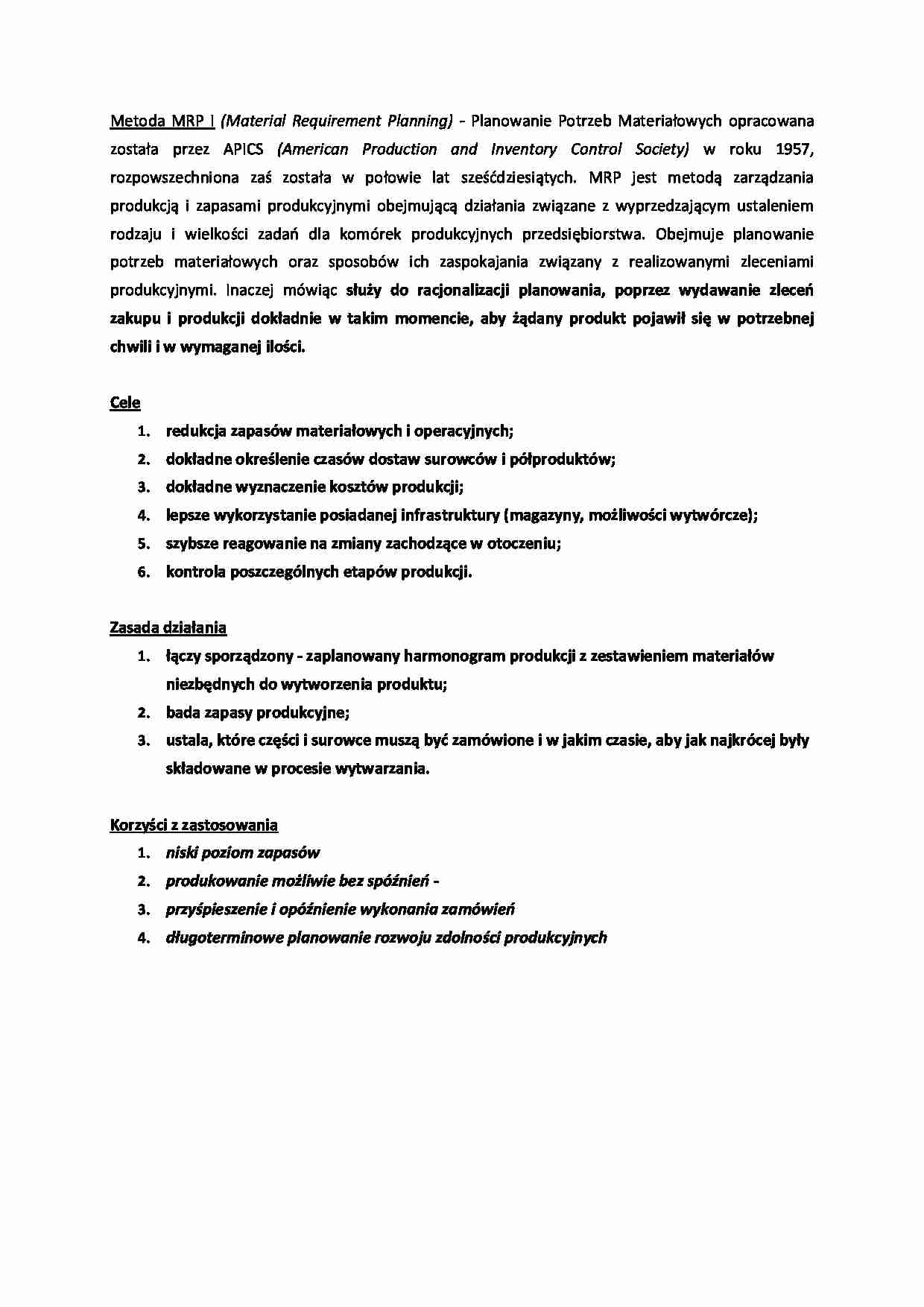Material Requirement Planning - omówienie - Planowanie - strona 1