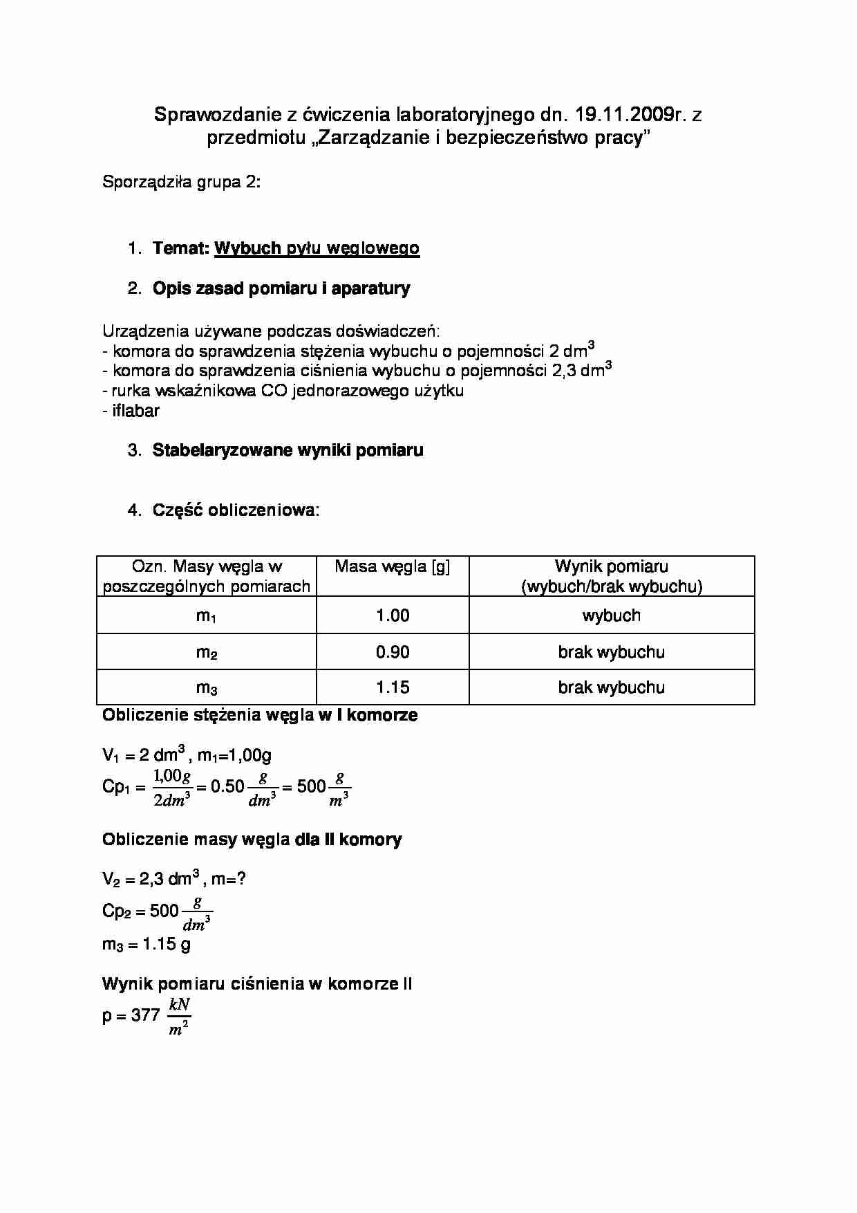 wybuchy - sprawozdanie - strona 1