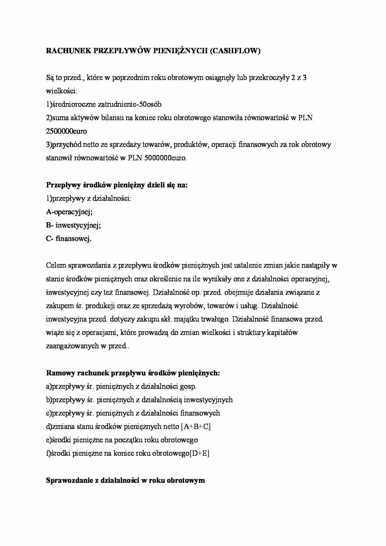 Rachunek przepływów pieniężnych - omówienie - Cashflow - strona 1