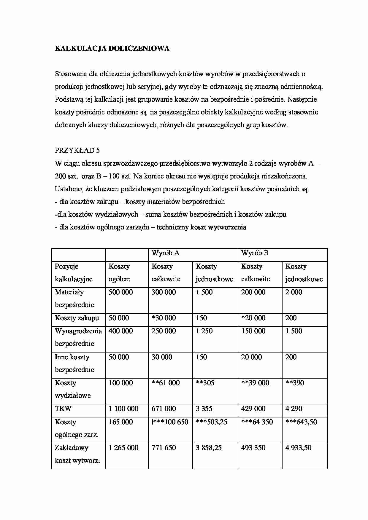 Kalkulacja doliczeniowa - omówienie - Koszty bezpośrednie - strona 1