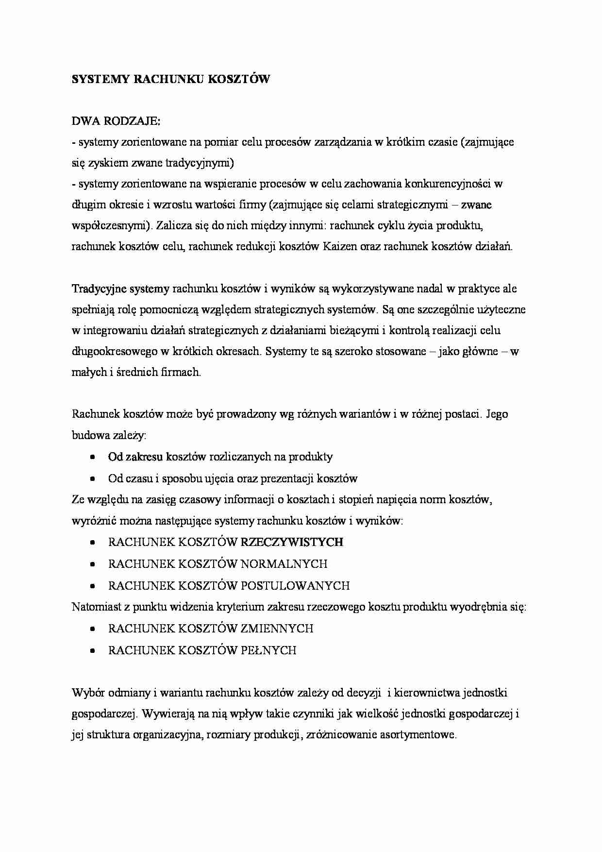 Systemy rachunek kosztów - omówienie - strona 1