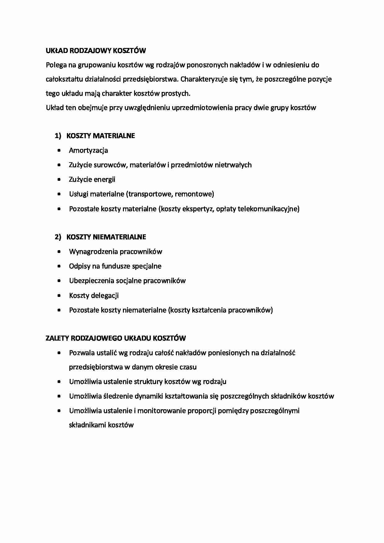 Układ rodzajowy kosztów - omówienie - strona 1