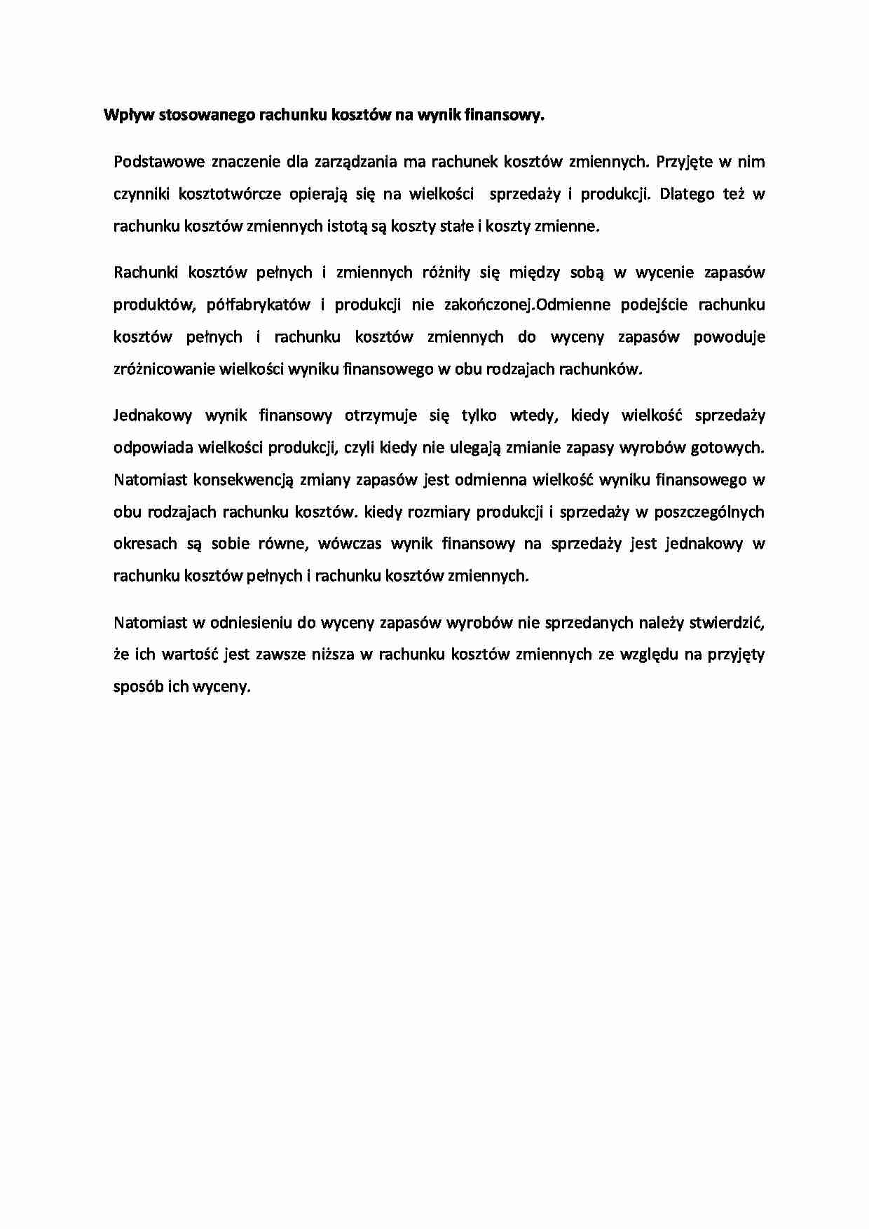 Wpływ stosowanego rachunku kosztów - omówienie  - strona 1