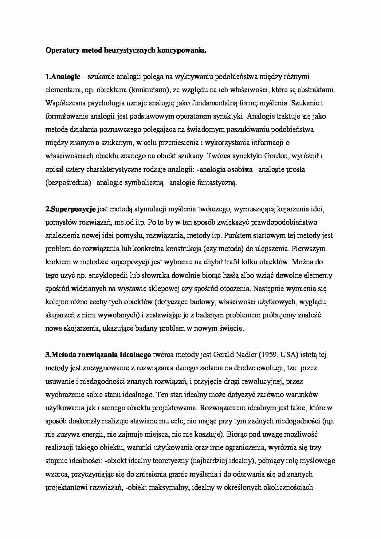 Operatory metod heurystycznych koncypowania - omówienie - Analogia - strona 1