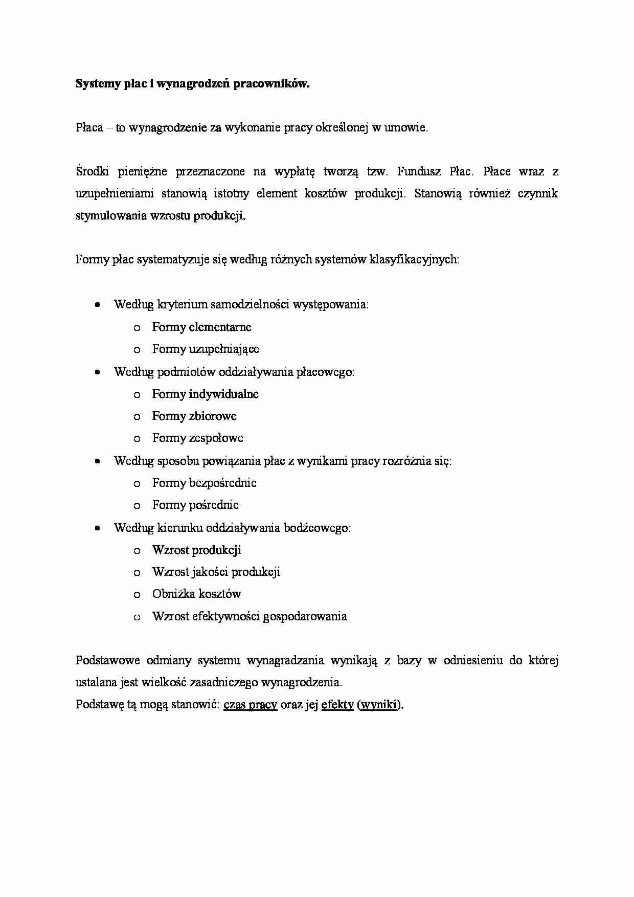 Systemy płac i wynagrodzeń pracowników - omówienie - strona 1