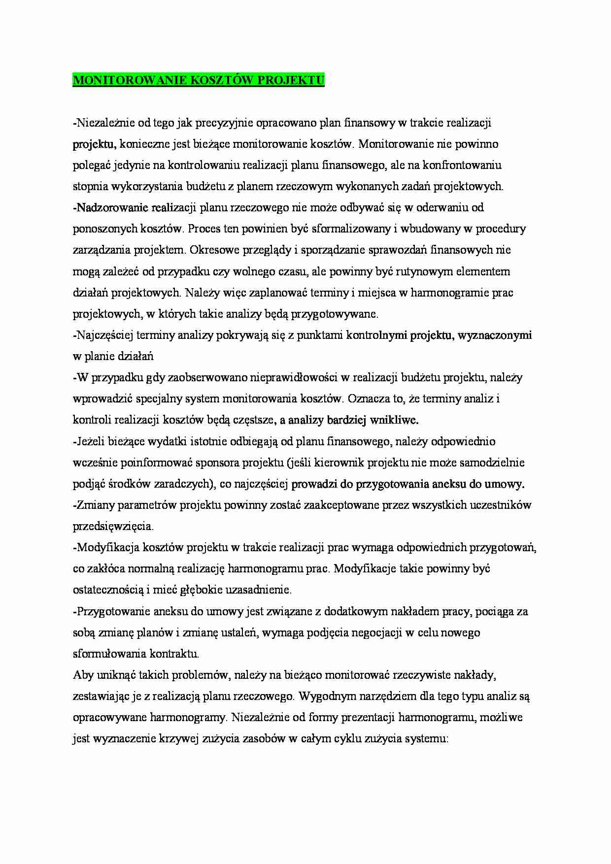 Monitorowanie kosztów projektu - omówienie - Plan finansowy - strona 1