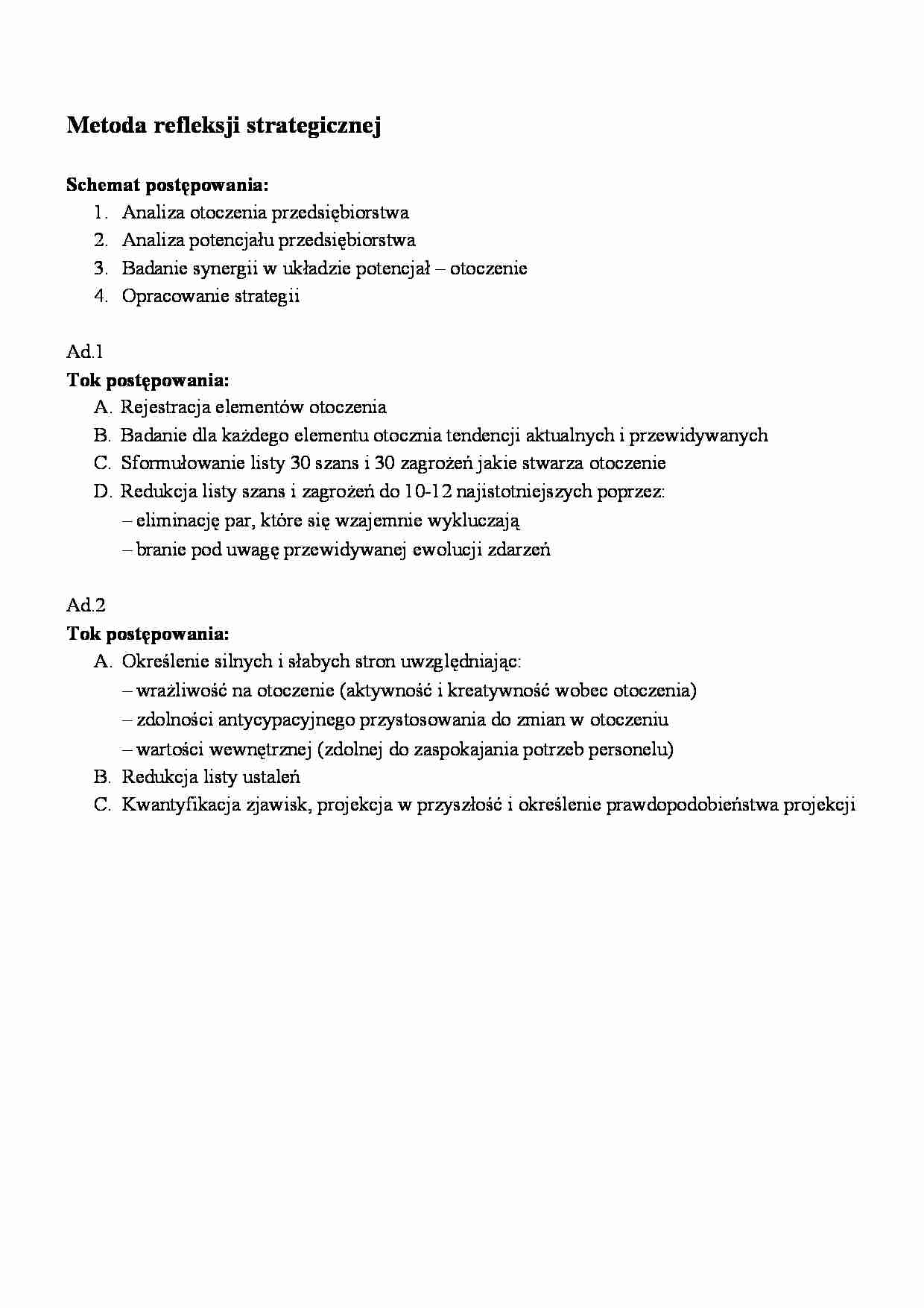 Metoda refleksji strategicznej - omówienie - Analiza otoczenia przedsiębiorstwa  - strona 1