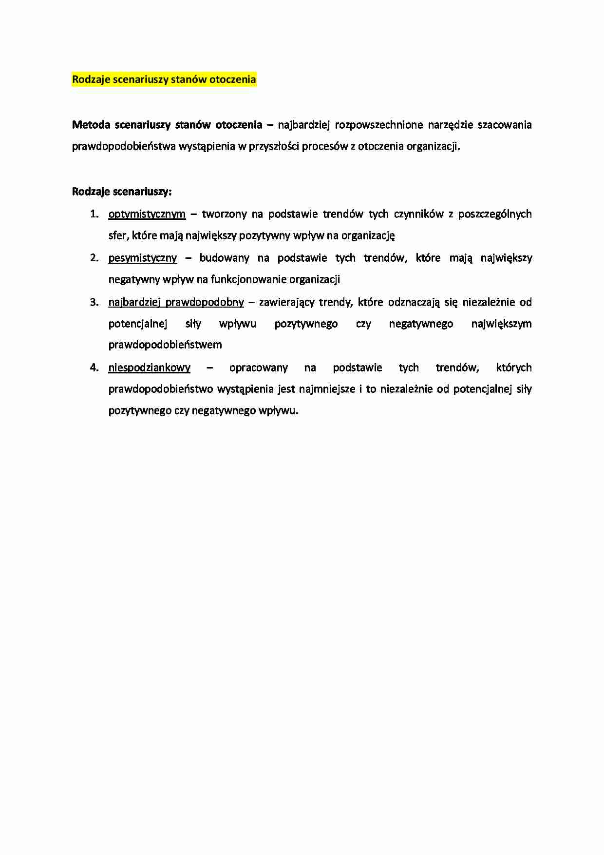 Rodzaje scenariuszy stanów otoczenia- wykład - strona 1