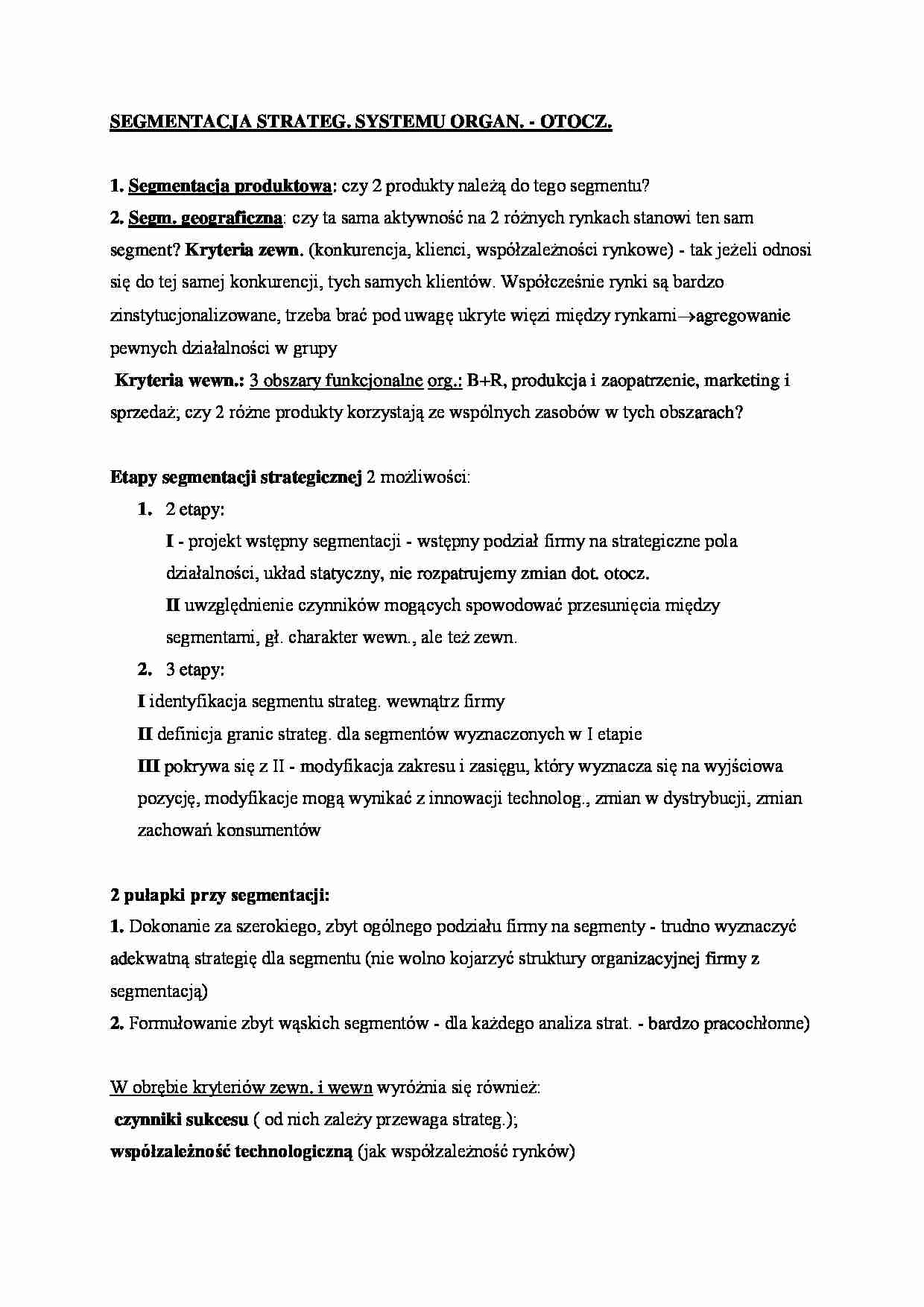 Segmentacja strategiczna systemu organizacji otoczenia - strona 1