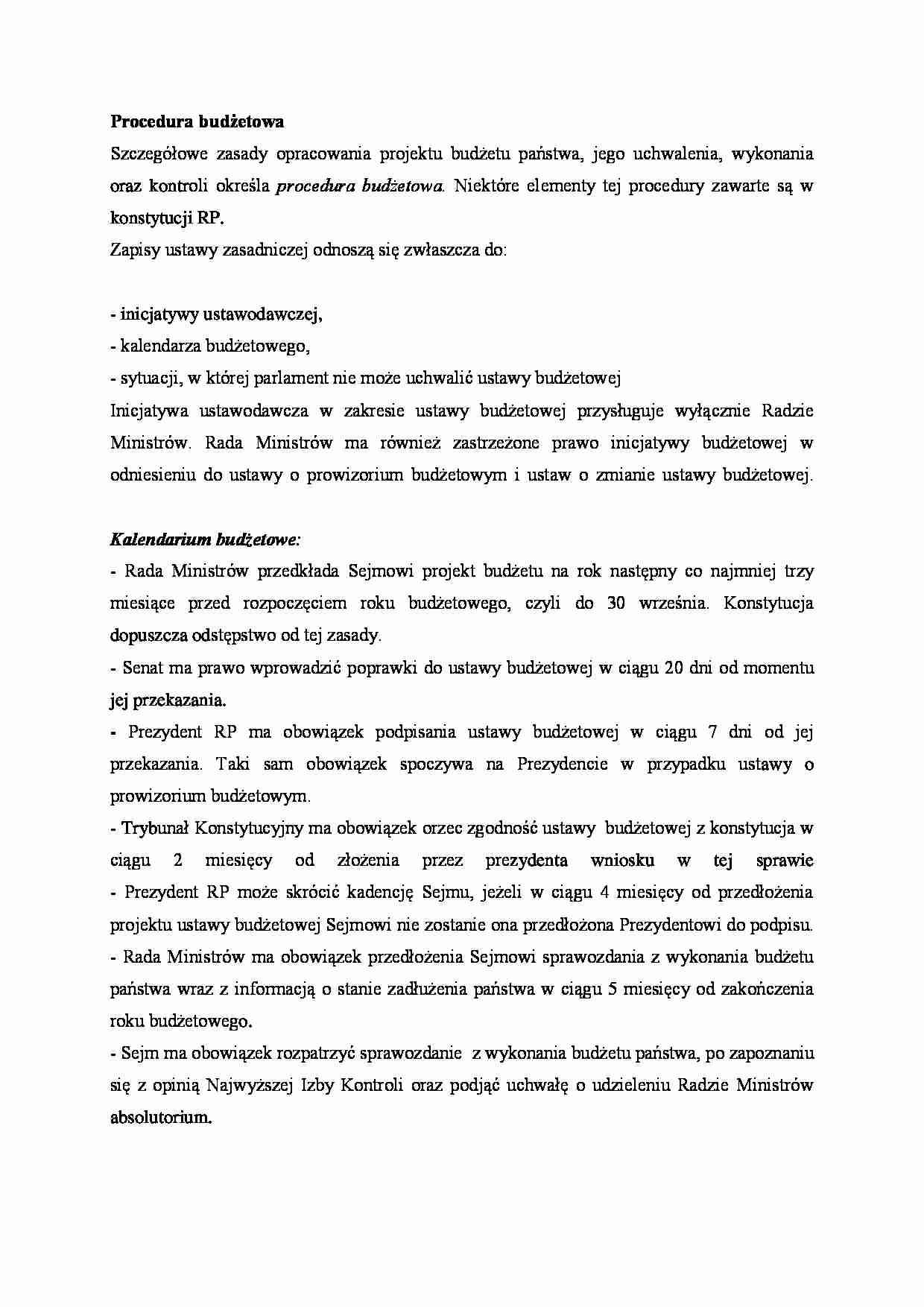 Procedura i kalendarium budżetowe - omówienie - strona 1