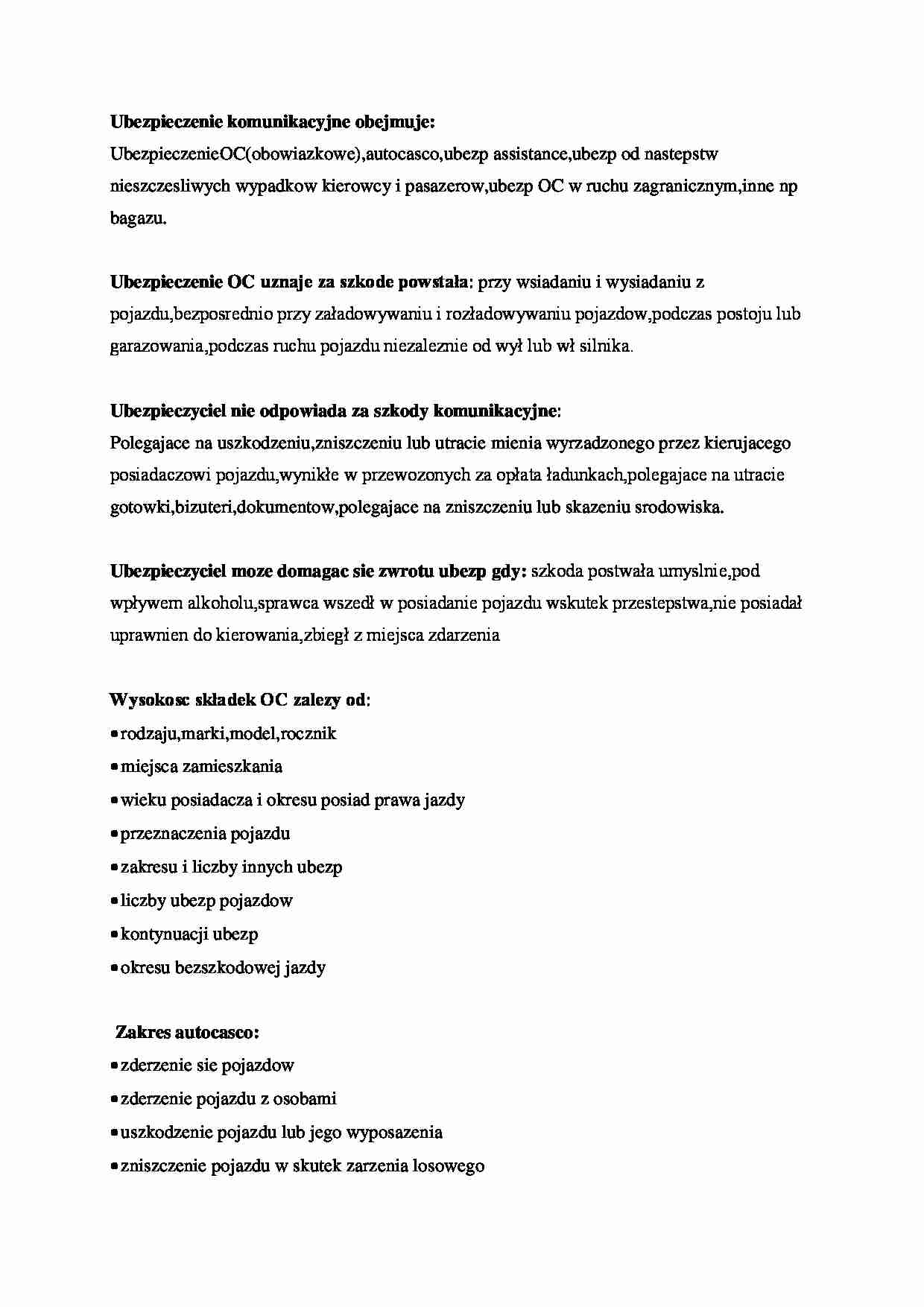 Ubezpieczenie komunikacyjne - omówienie - strona 1