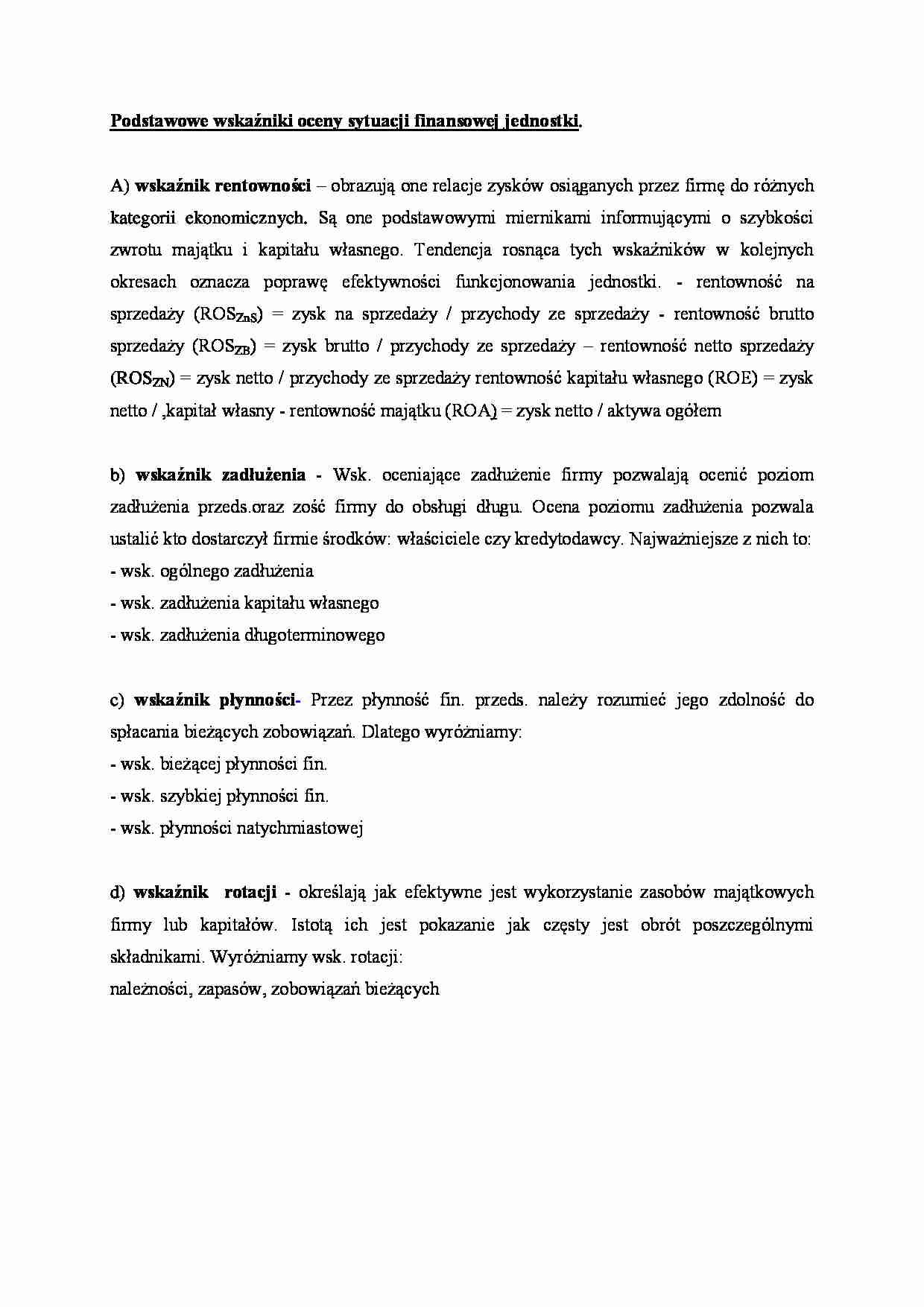 Podstawowe wska_niki oceny sytuacji finansowej jednostki - strona 1