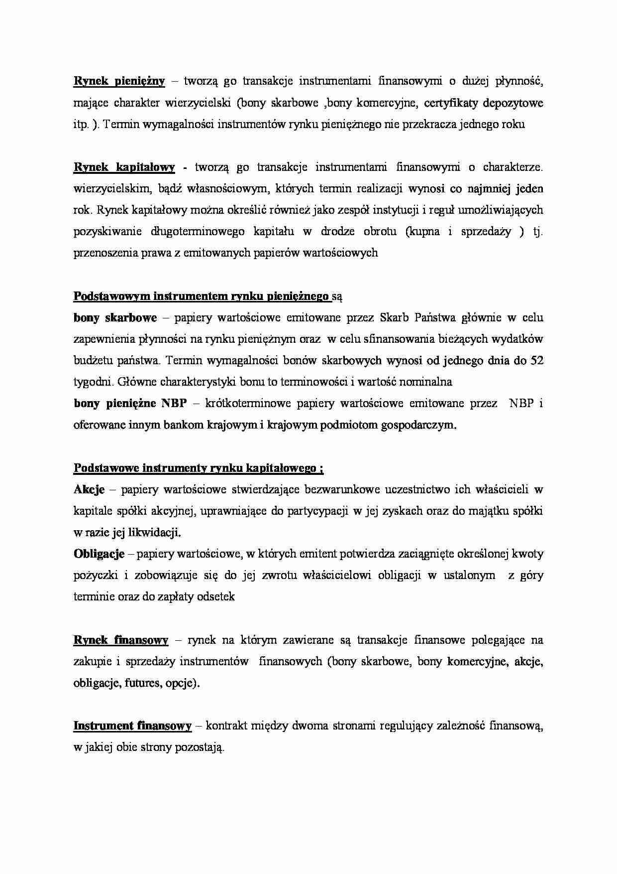 Rynek pieniężny i kapitałowy - wykład - strona 1