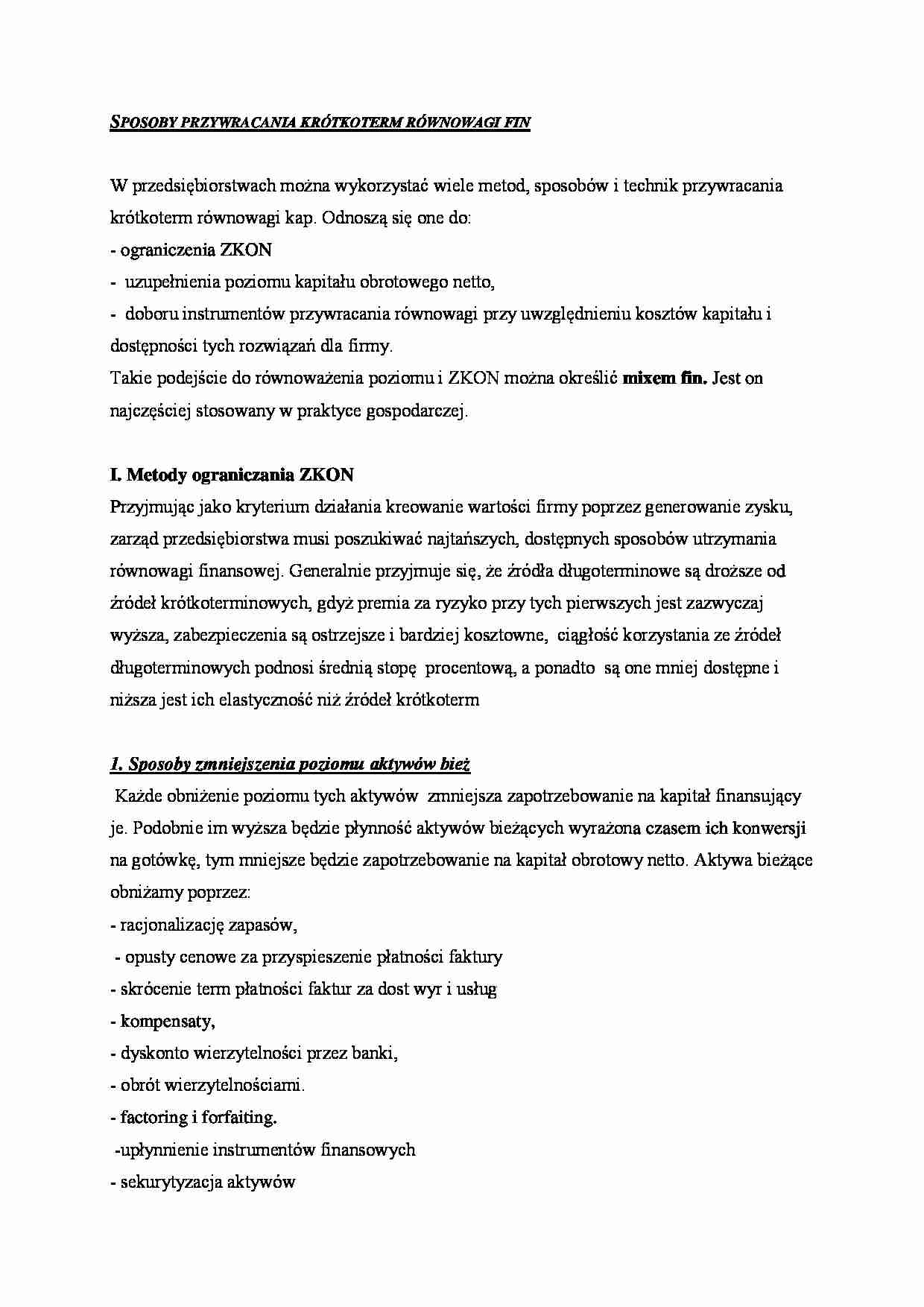 Równowaga finansowa - wykład - strona 1