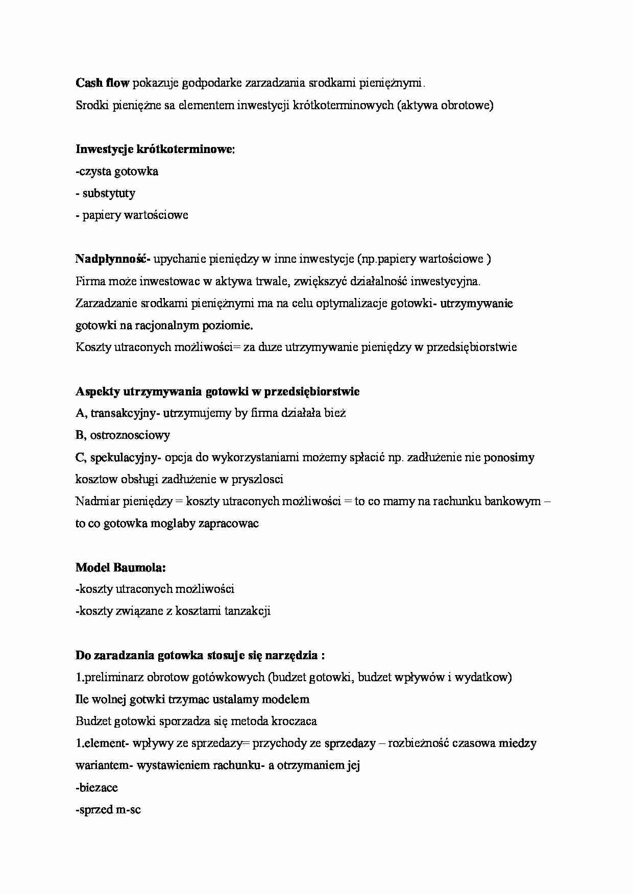 Zarządzanie gotówką -  wykład - strona 1
