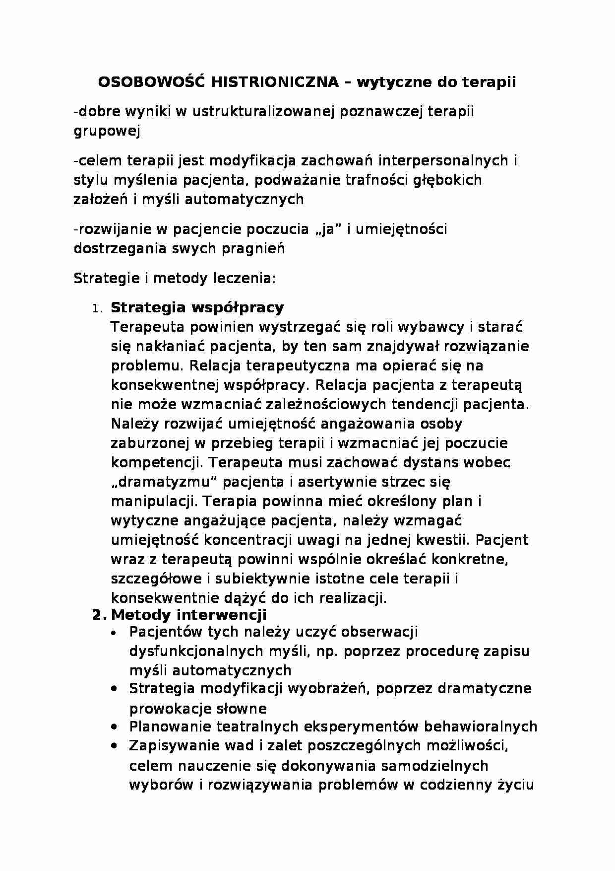 Osobowość histrioniczna - wytyczne do terapii - strona 1
