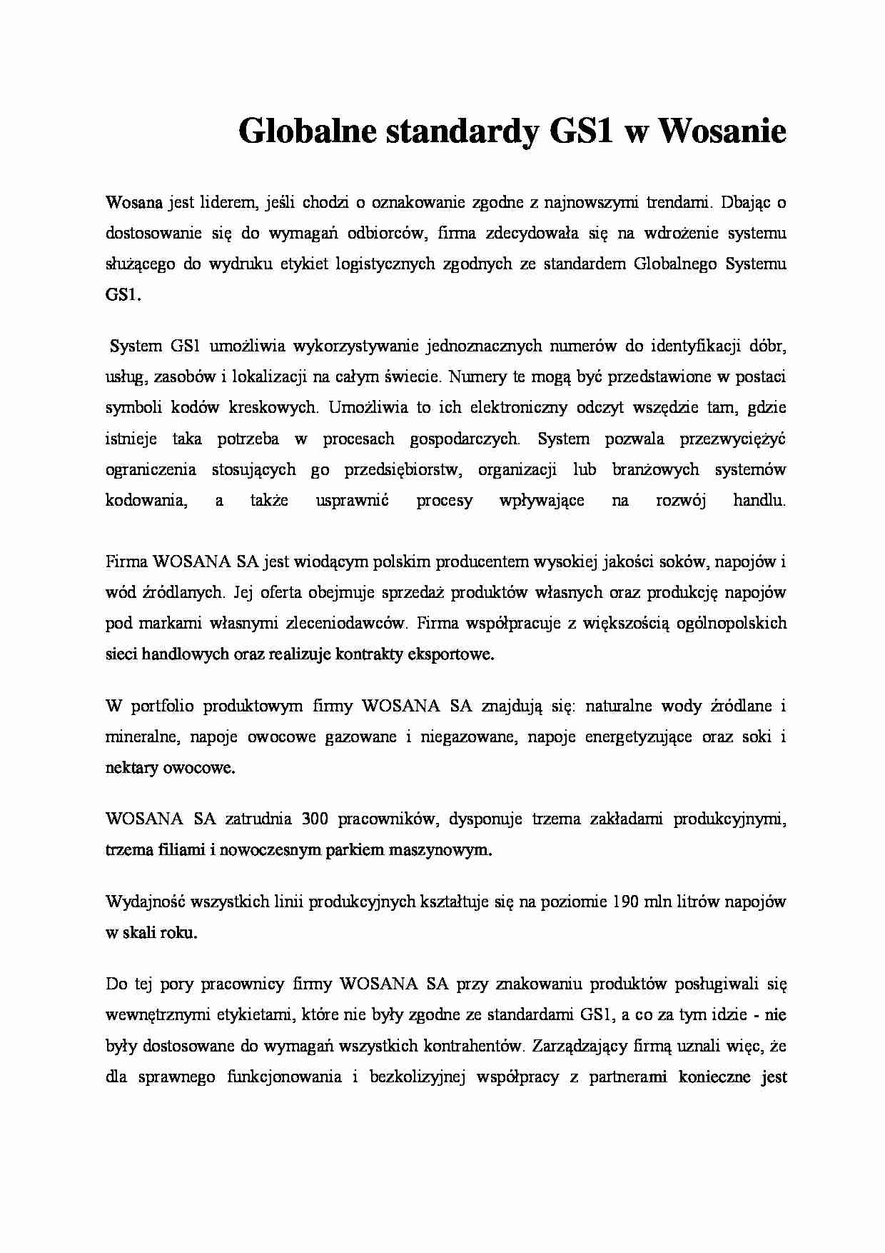 Globalne standardy GS1 w Wosanie - referat - identyfikacja dóbr - strona 1