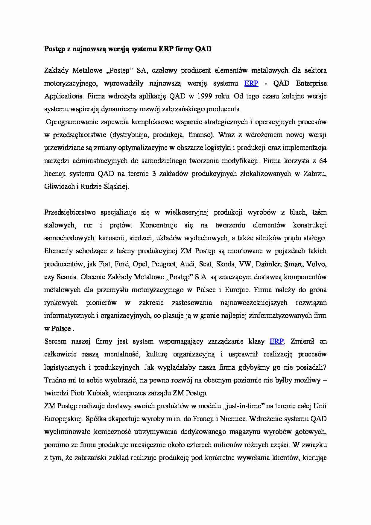 Postęp z najnowszą wersją systemu ERP - wykład - strona 1