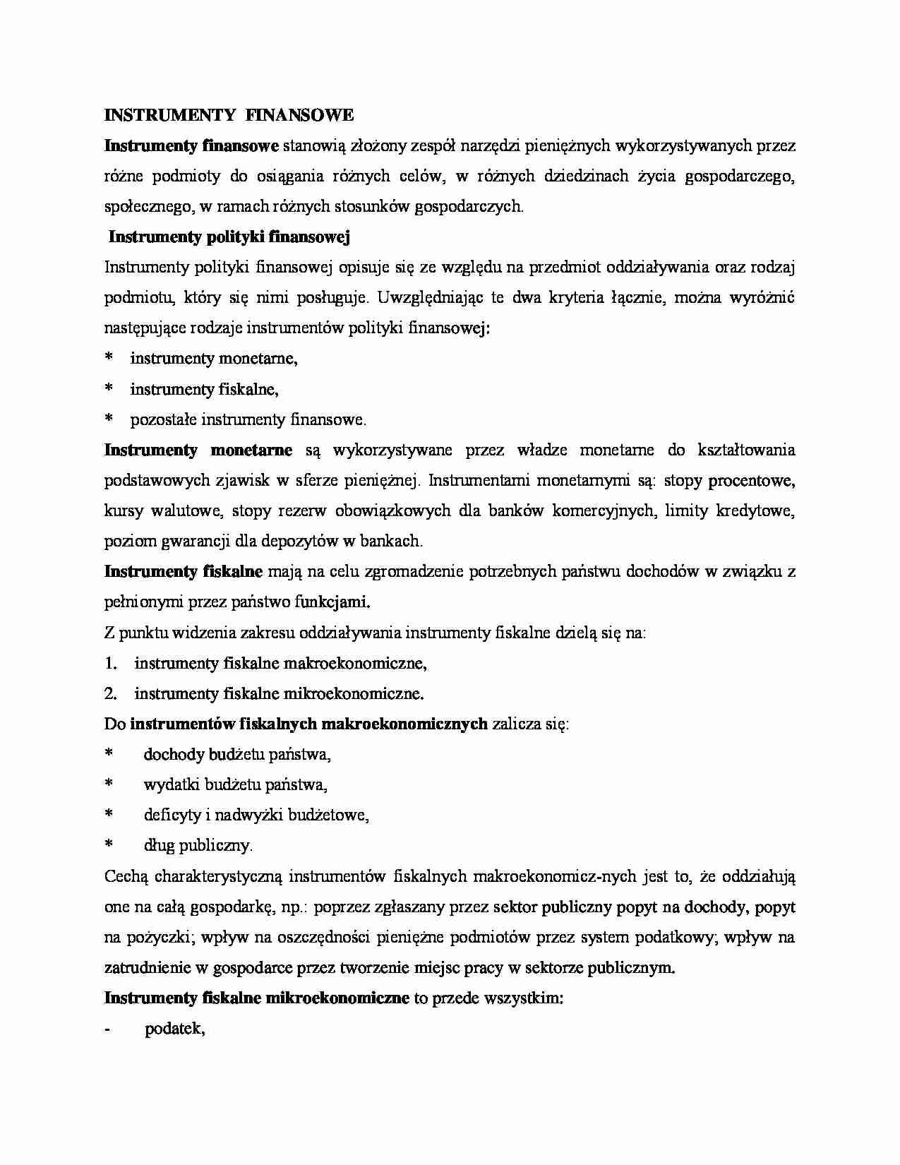 Instrumenty finansowe  - omówienie - strona 1