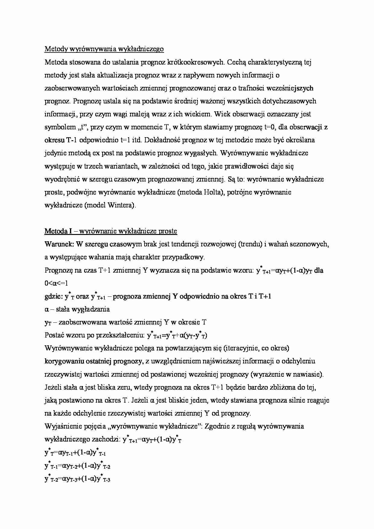 Metody wyrównywania wykładniczego - omówienie - strona 1