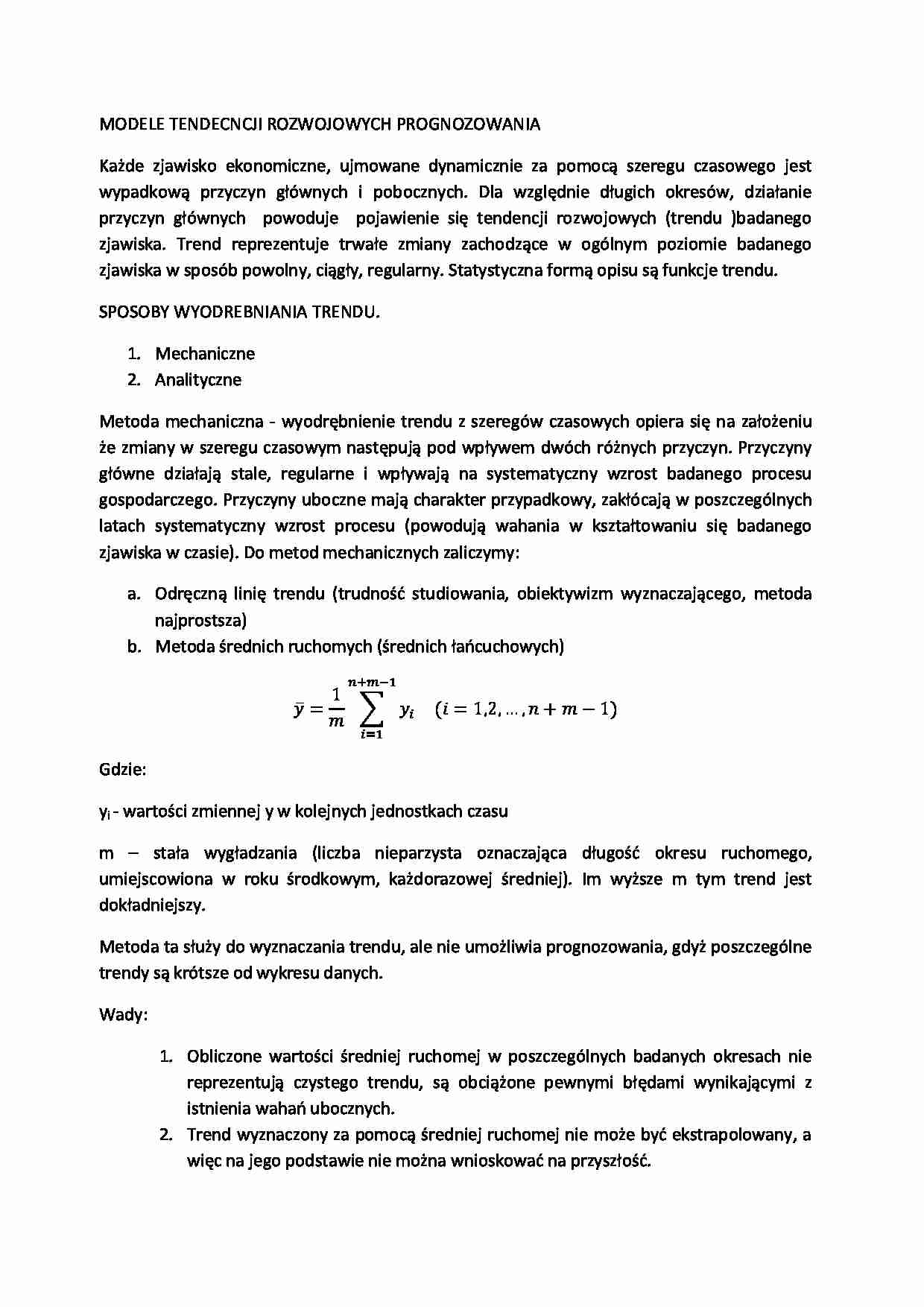 Modele tendencji rozwojowych prognozowania - wykład - strona 1