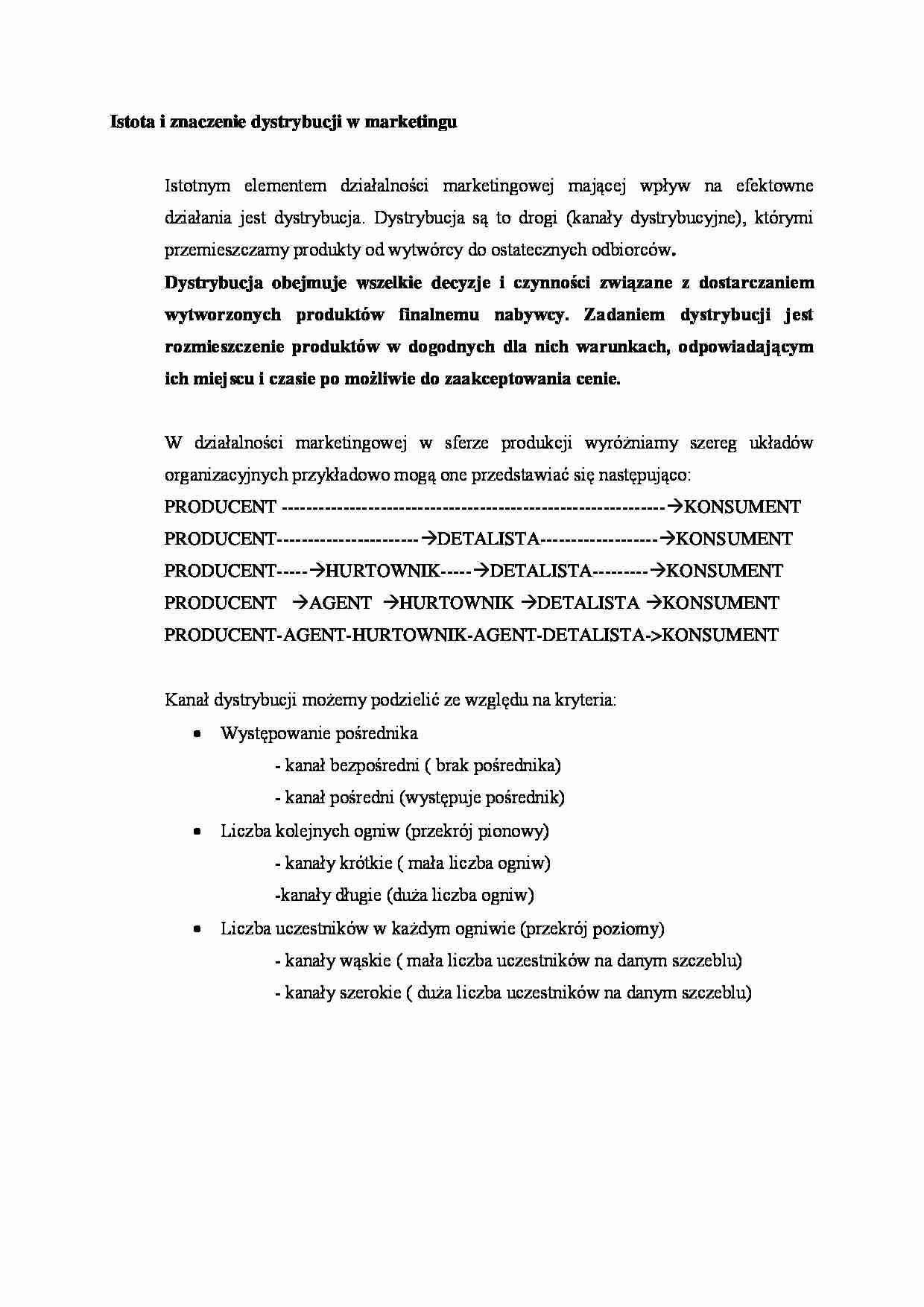 Istota i znaczenie dystrybucji w marketingu - strona 1