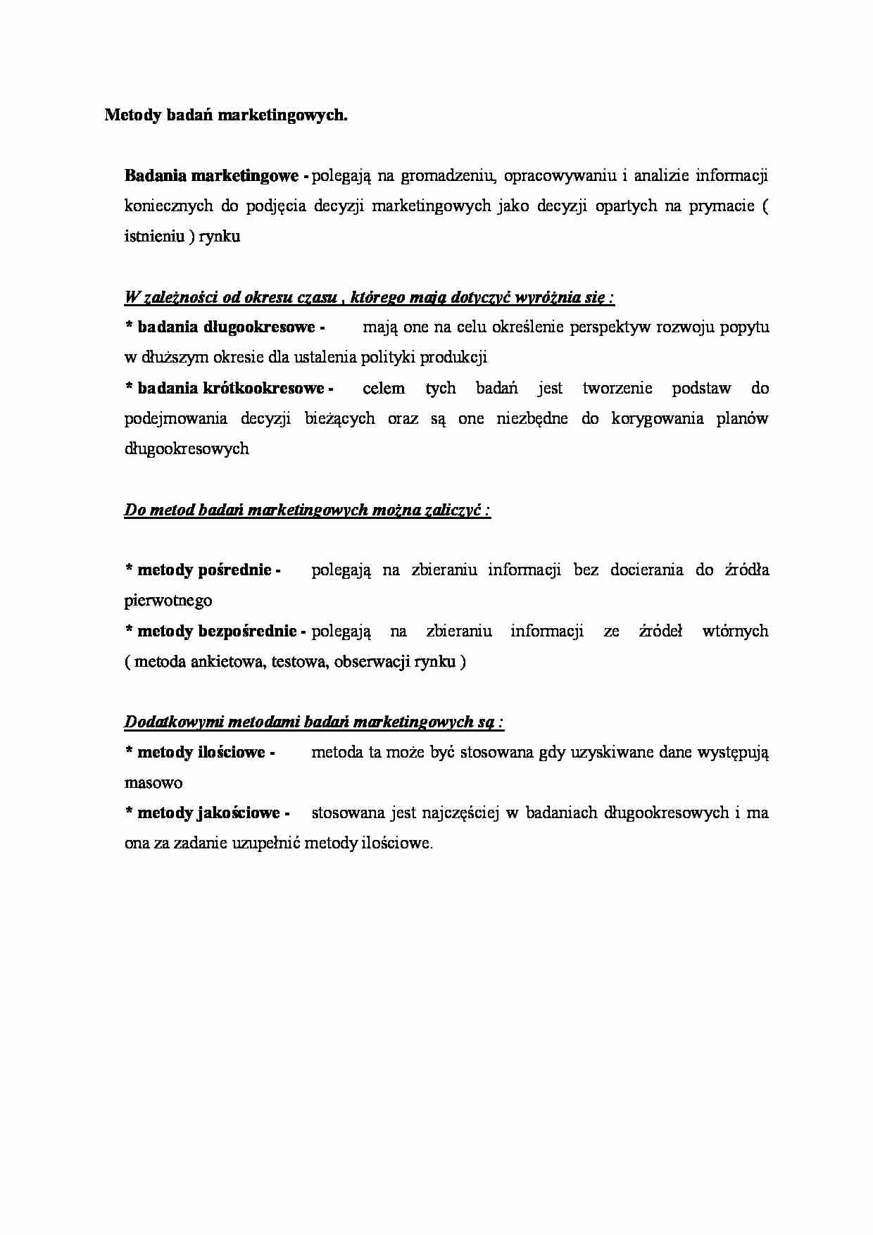 Metody badań marketingowychm - badania krótkookresowe - strona 1