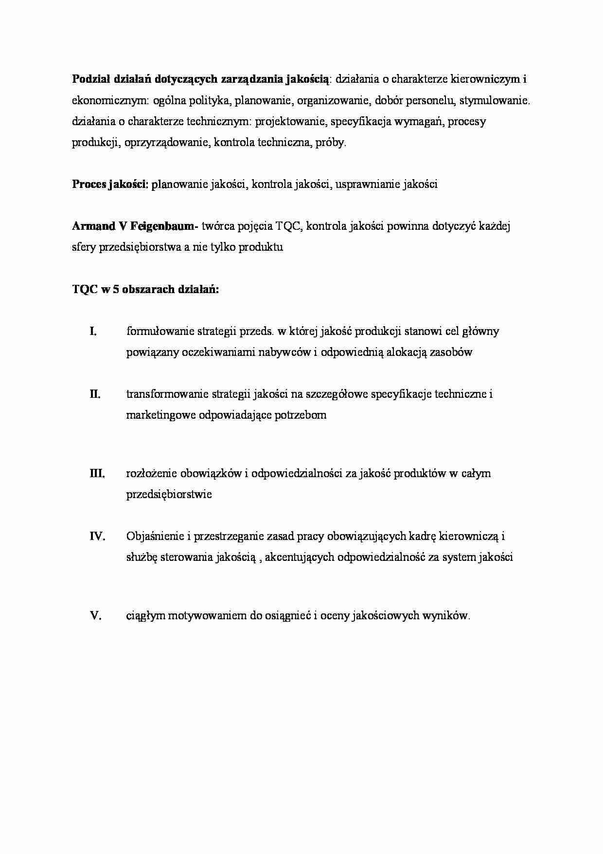Podział działań dotyczących zarządzania jakością - wykład - strona 1
