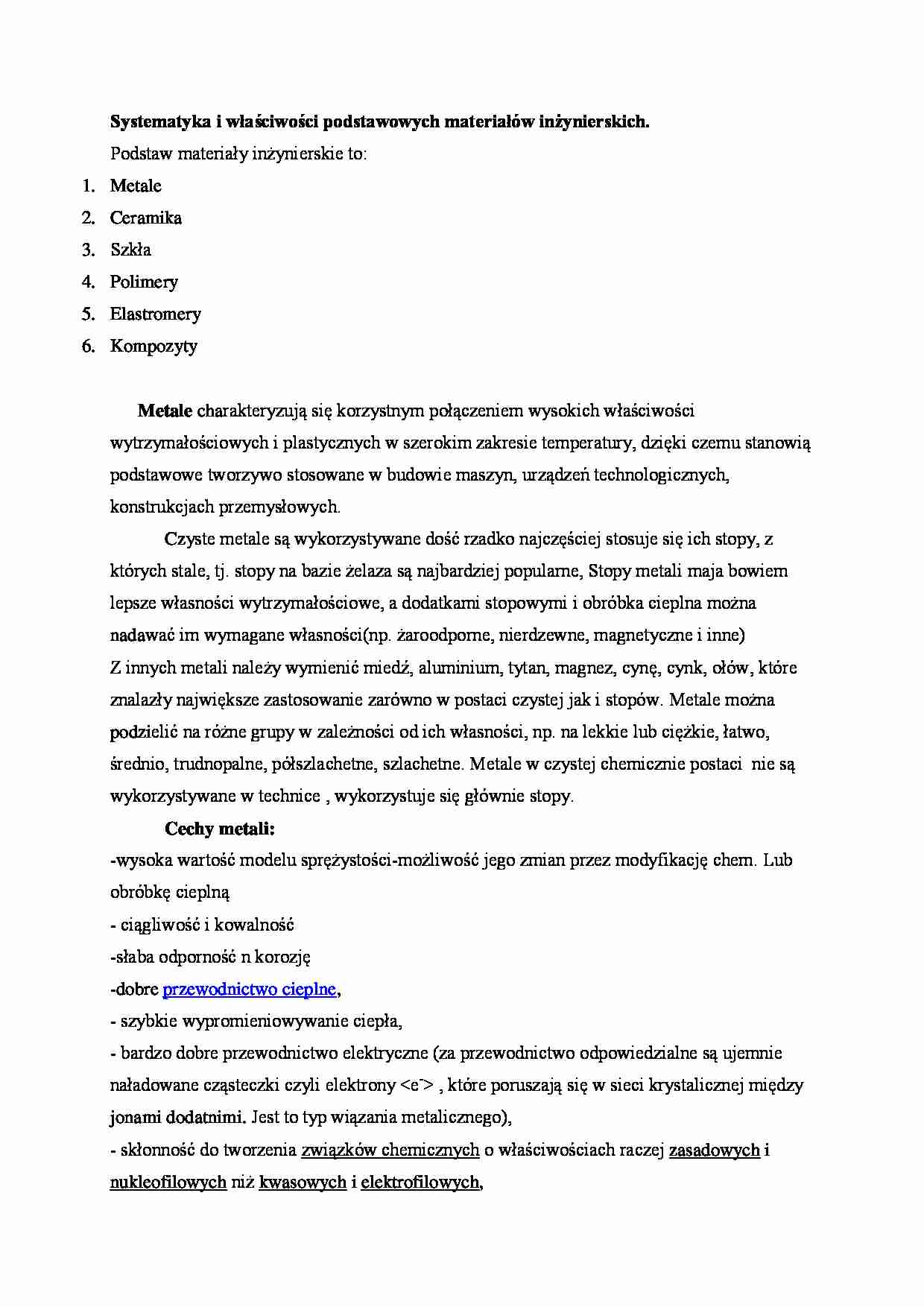 Systematyka i właściwości podstawowych materiałów inżynierskich - strona 1
