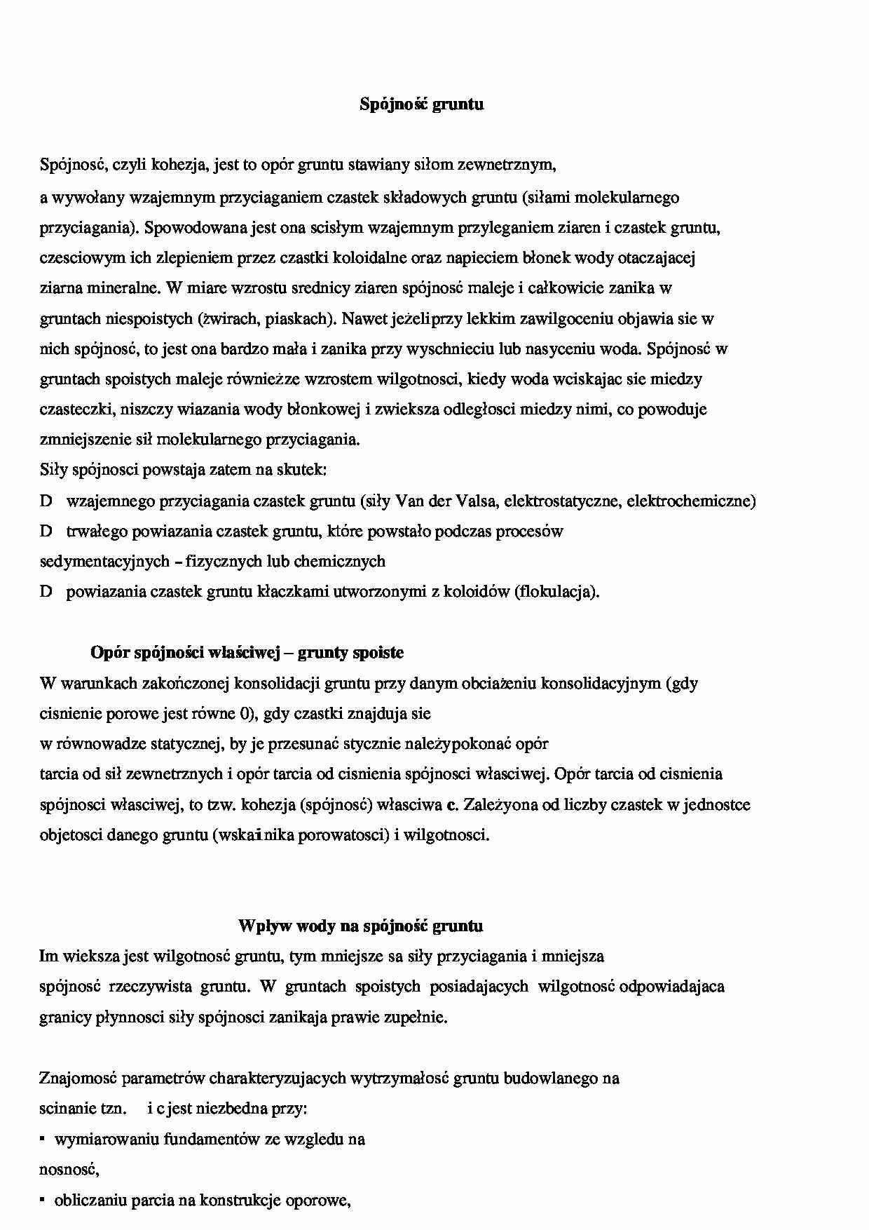 Spójność gruntu - wykład - strona 1