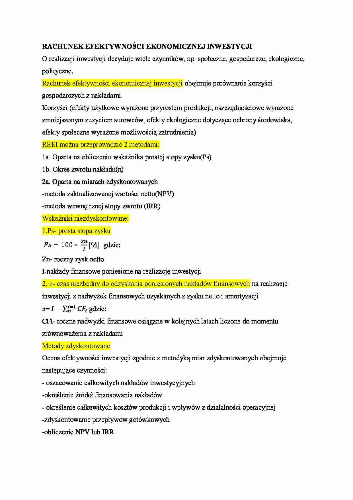 Rachunek efektywności ekonomicznej inwestycji - omówienie - strona 1