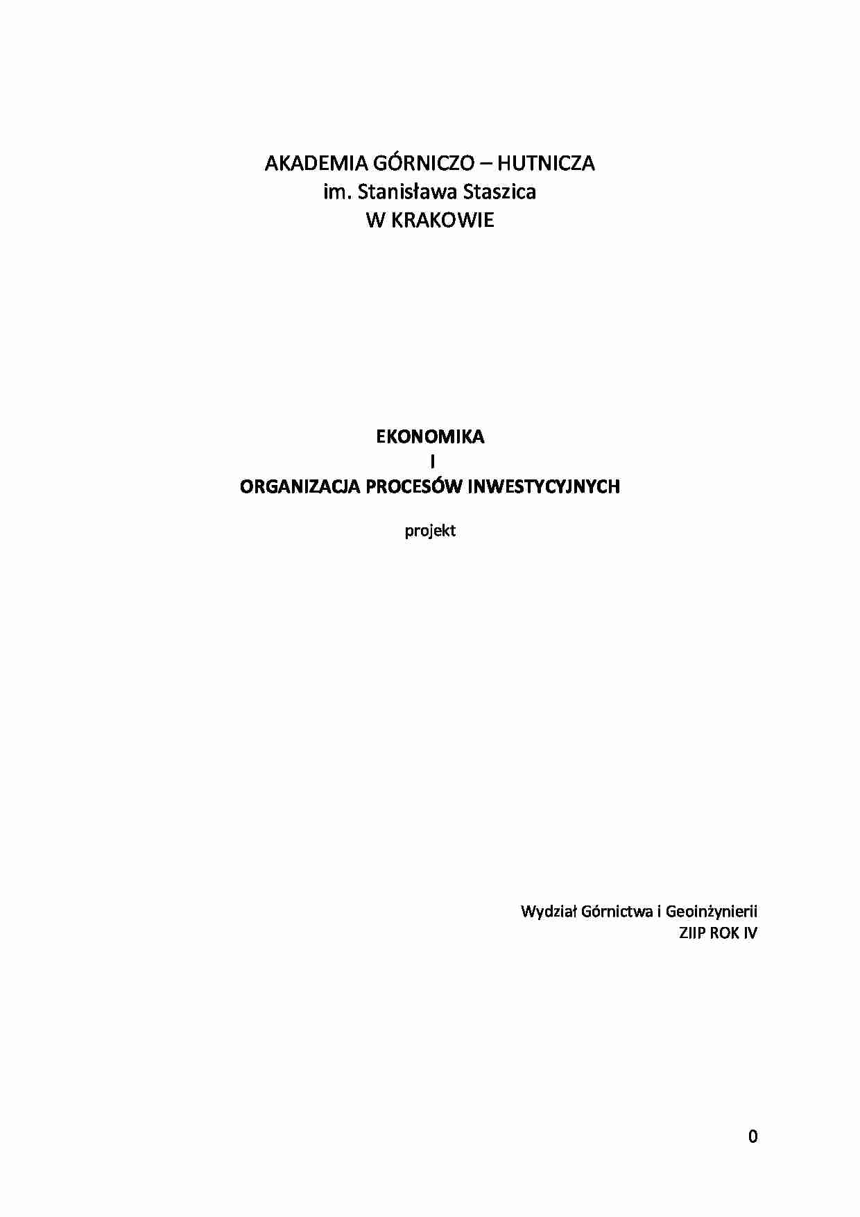 organizacja procesów inwestycyjnych - projekt - strona 1