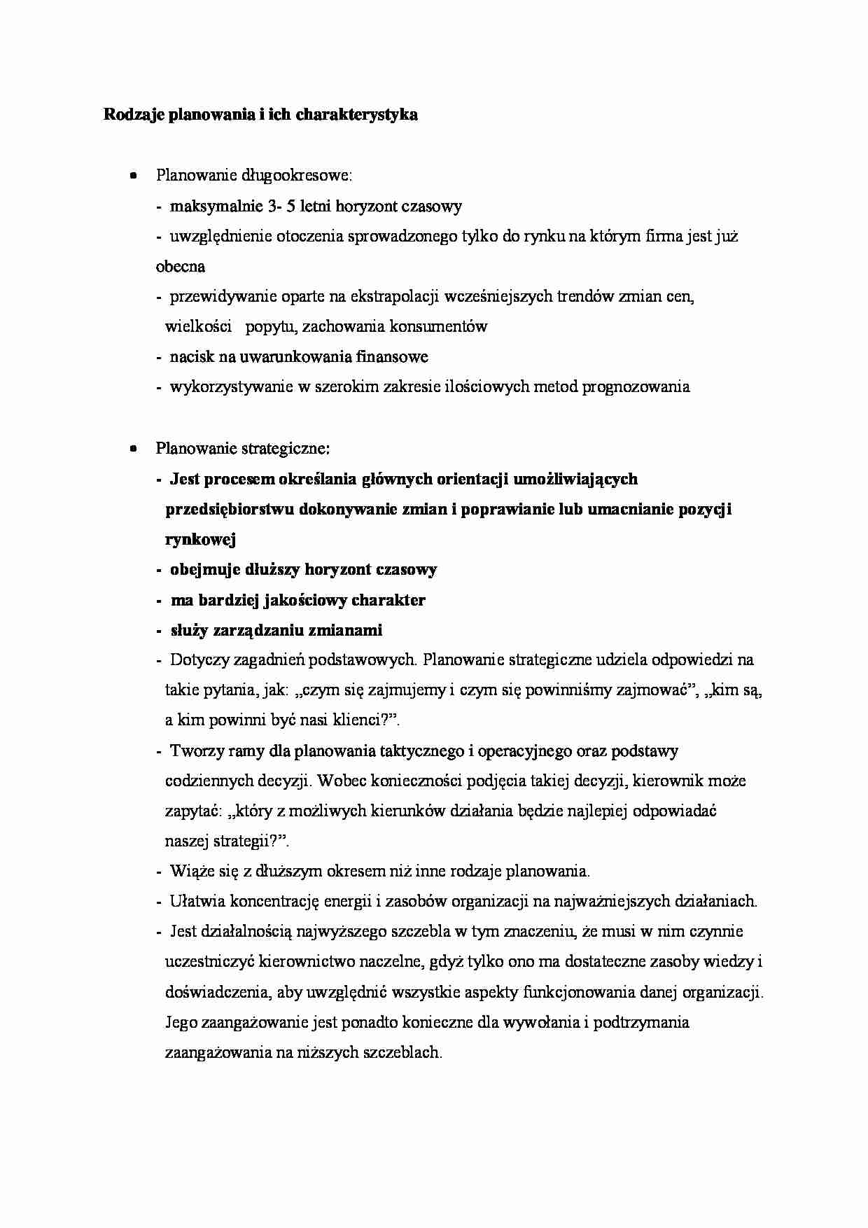 Rodzaje planowania i ich charakterystyka - omówienie - strona 1